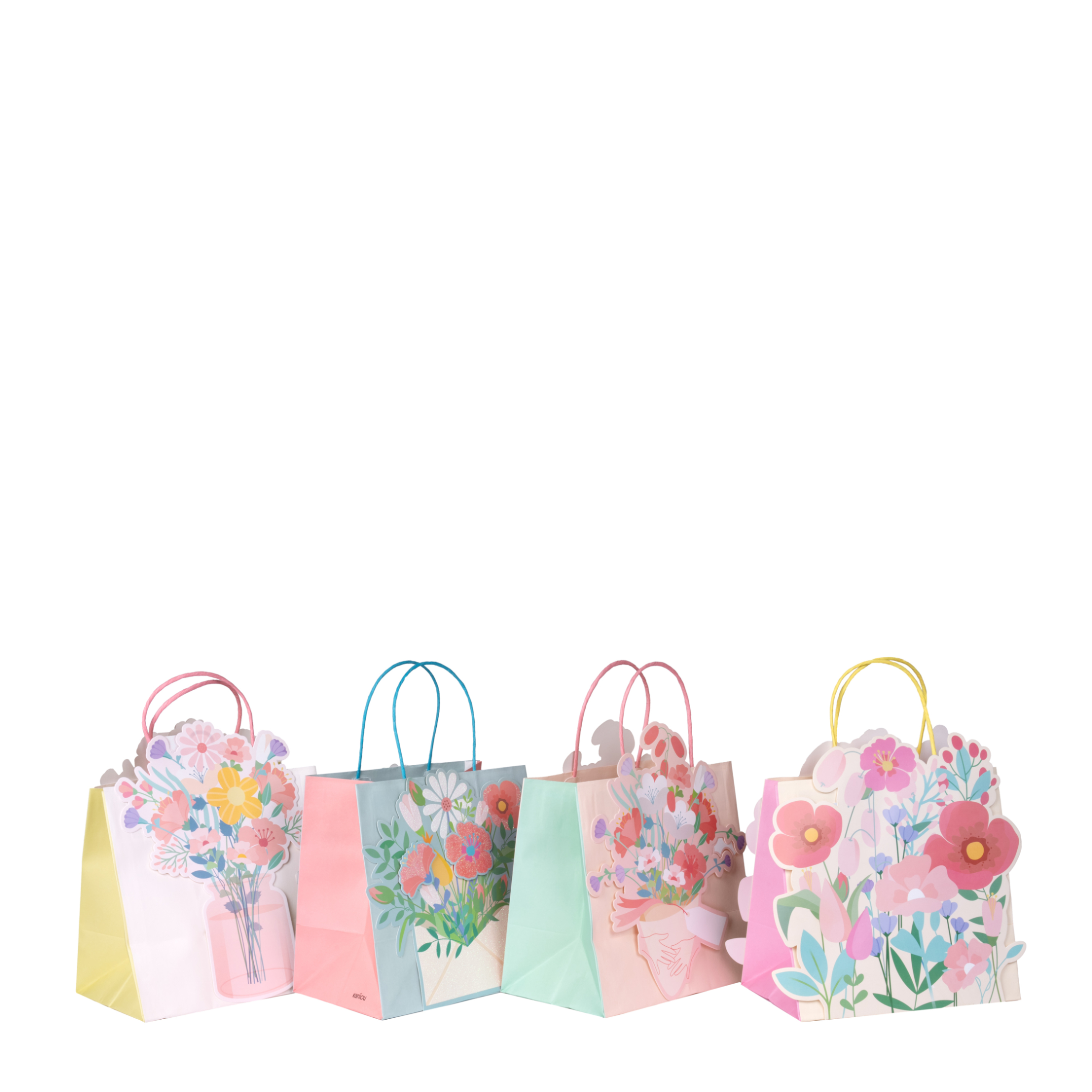 Paper bags Flowers 4 design mix, 12pcs