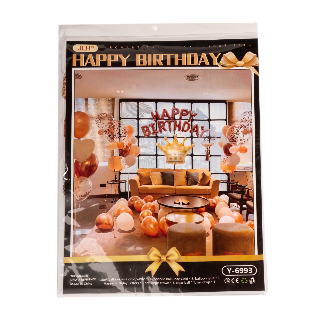 Foil ballon big set Happy Birthday: Latex Balloon Rose 20pcs, Sparkle Ball Rose Goldx6, balloon glue