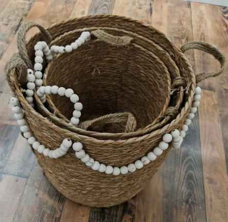 Seagrass baskets D37xH36, 32xH32, D30xH30 cm, 3 pcs