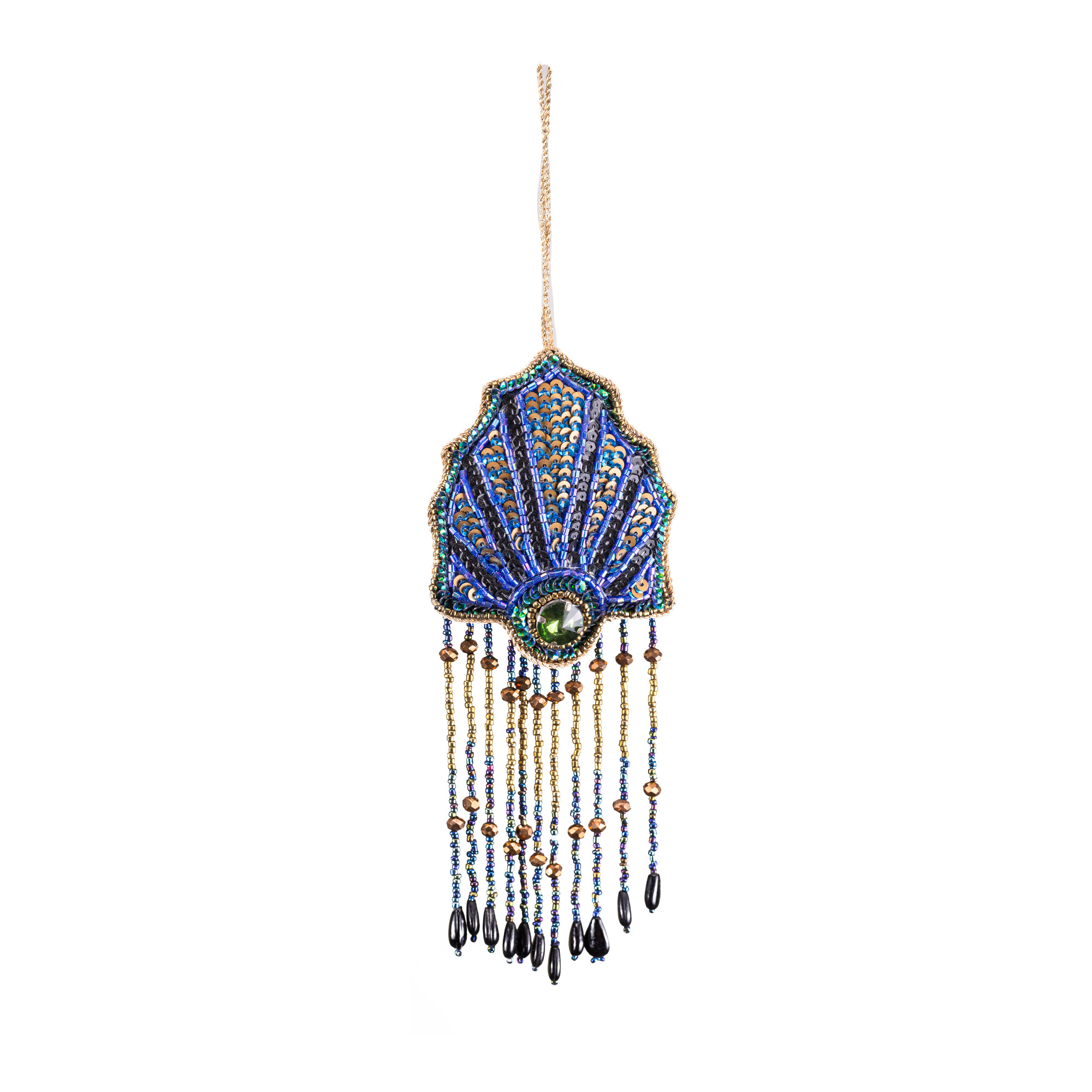 Fabric christmas decoration and tassel Fan, Blue