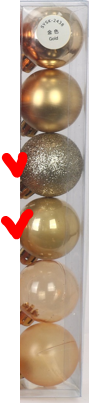Plastic Сhristmas balls, glitter/pearl, 6pcs