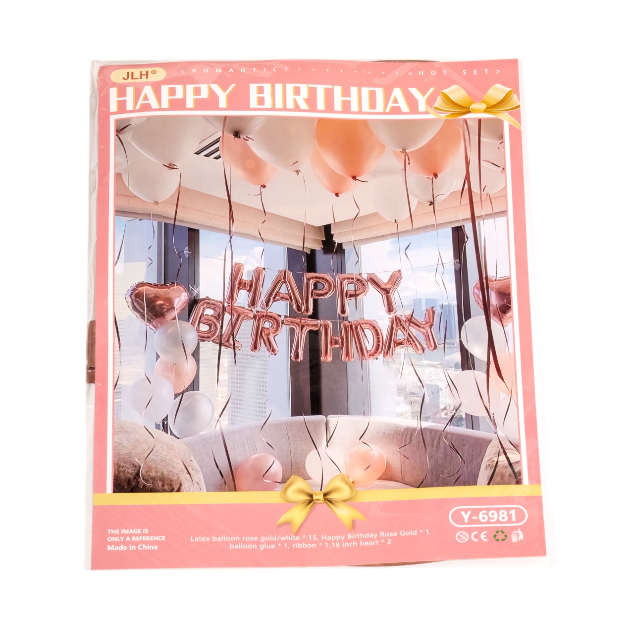 Foil ballon big set Happy Birthday: Latex Balloon 15pcs, Happy Birthday Rose gold, balloon glue, Ri