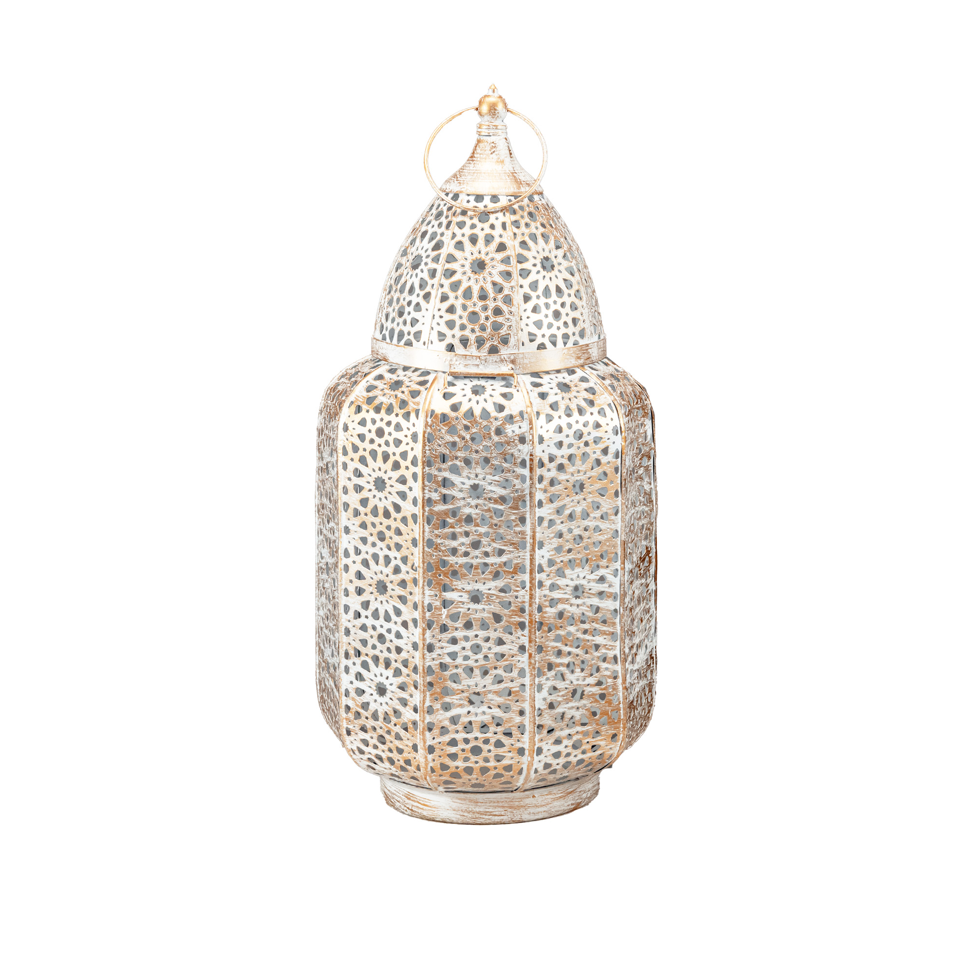 Metal lantern 22×22×H46cm White and gold