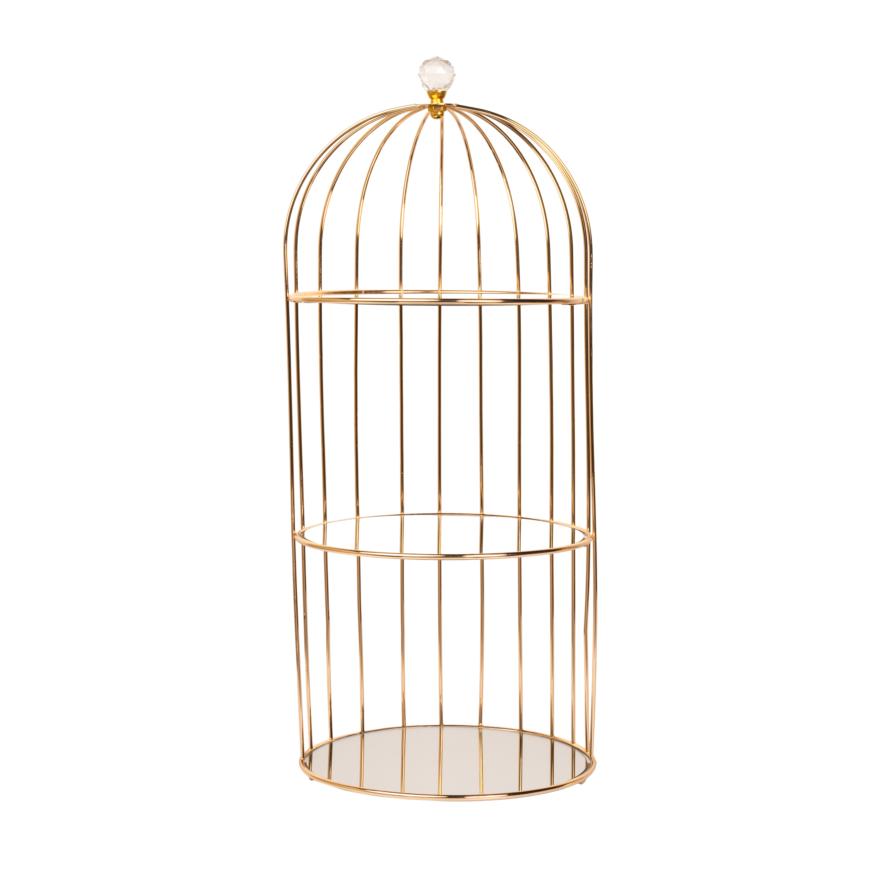 Metal cage stand with 3 mirror layers