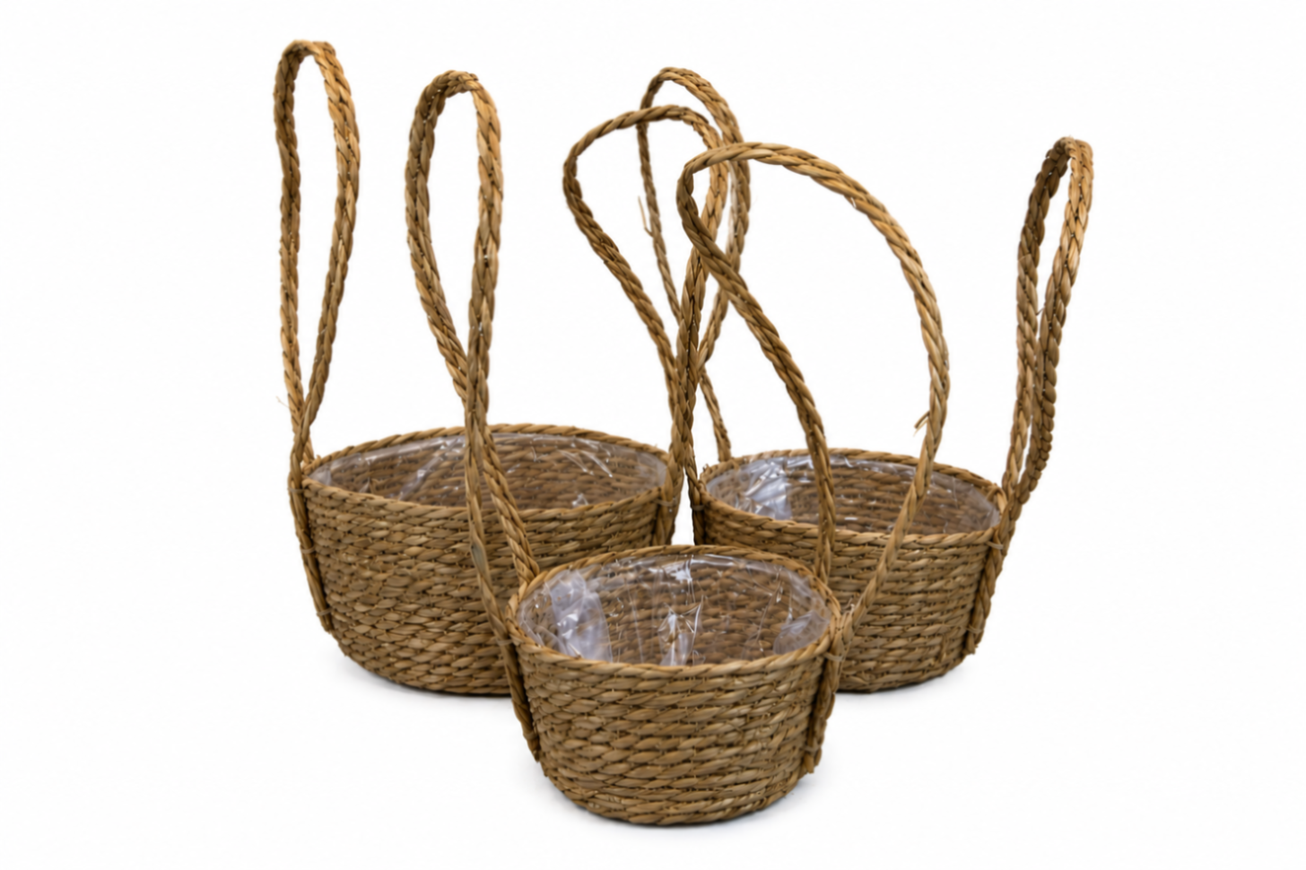 Grass baskets with long handles, 3pcs, 30x14xH26, 25x14xH22, 23x13xH18cm