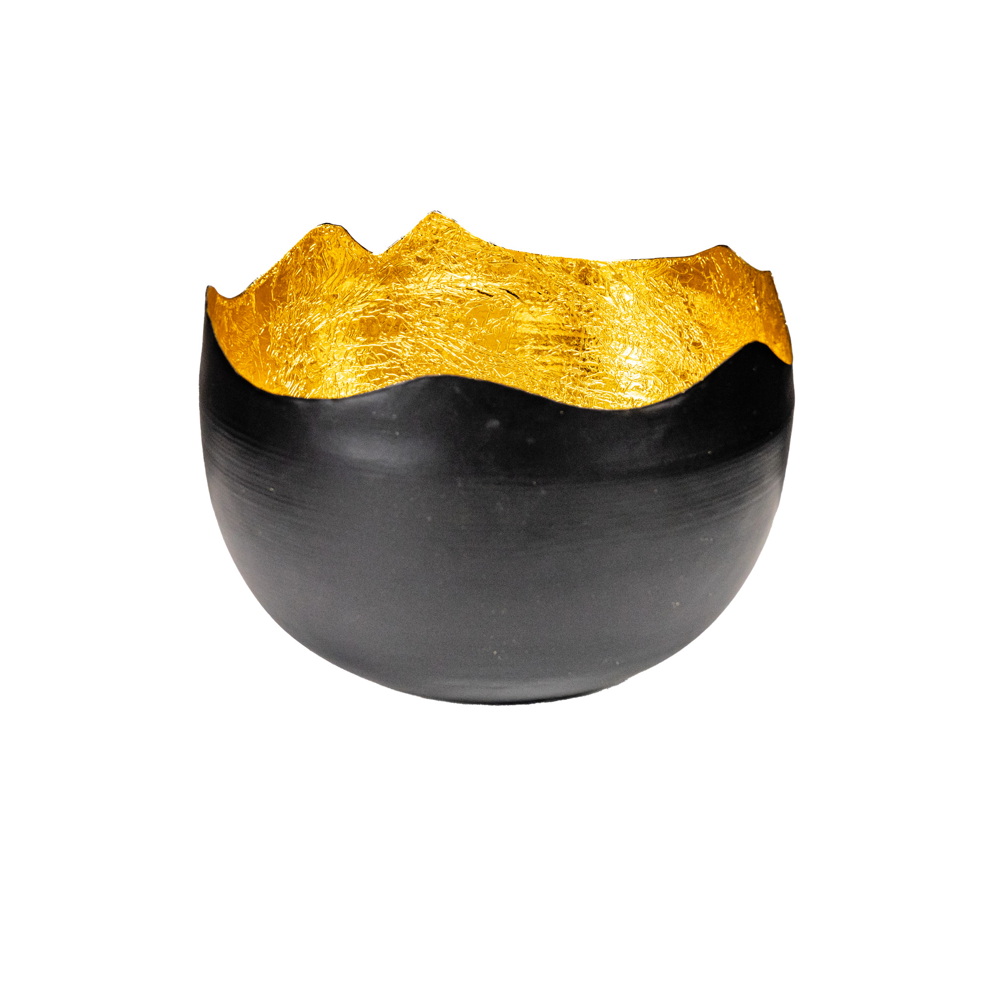 Decorative metal bowl Matt black-gold 17×17×H11 cm