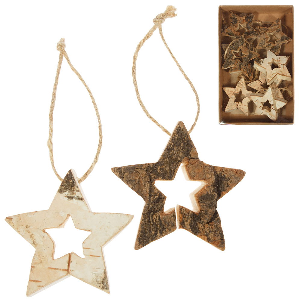 Wooden christmas tree decoration Star, 8pcs