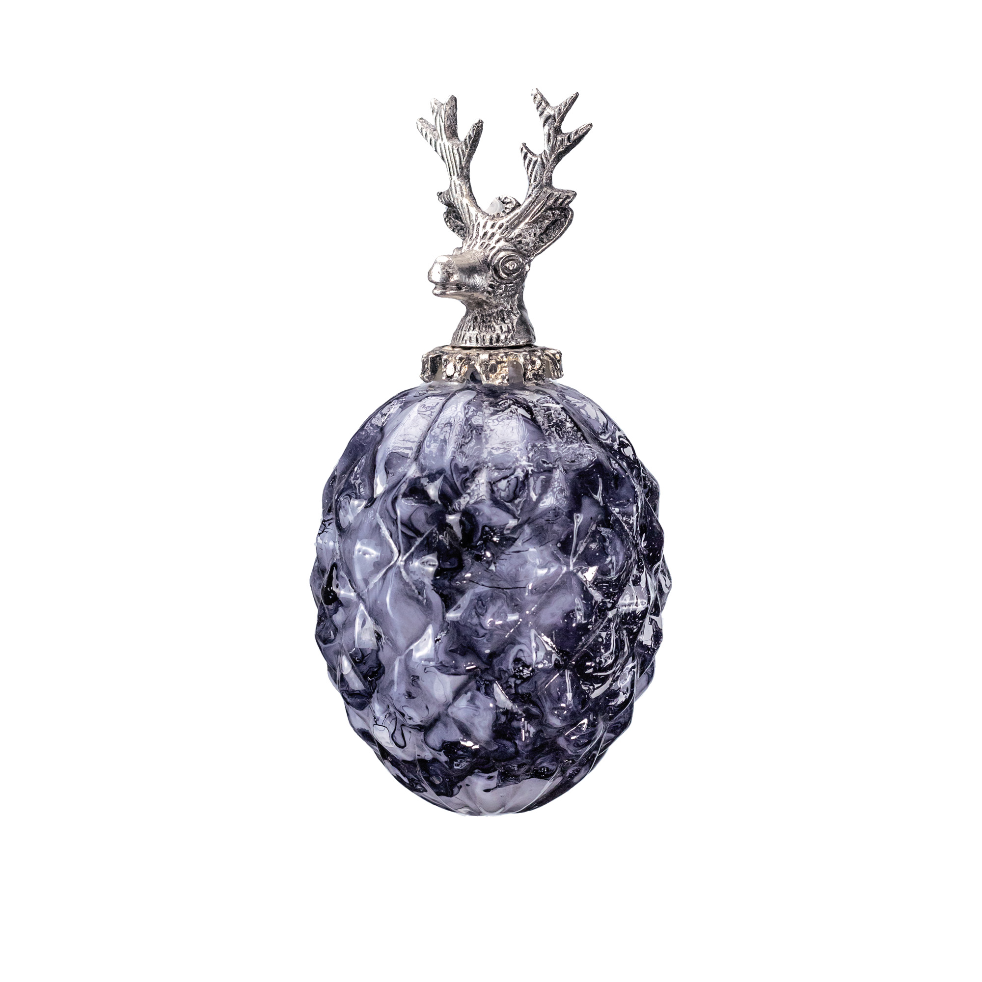 Glass christmas Ball with deer top, Blue