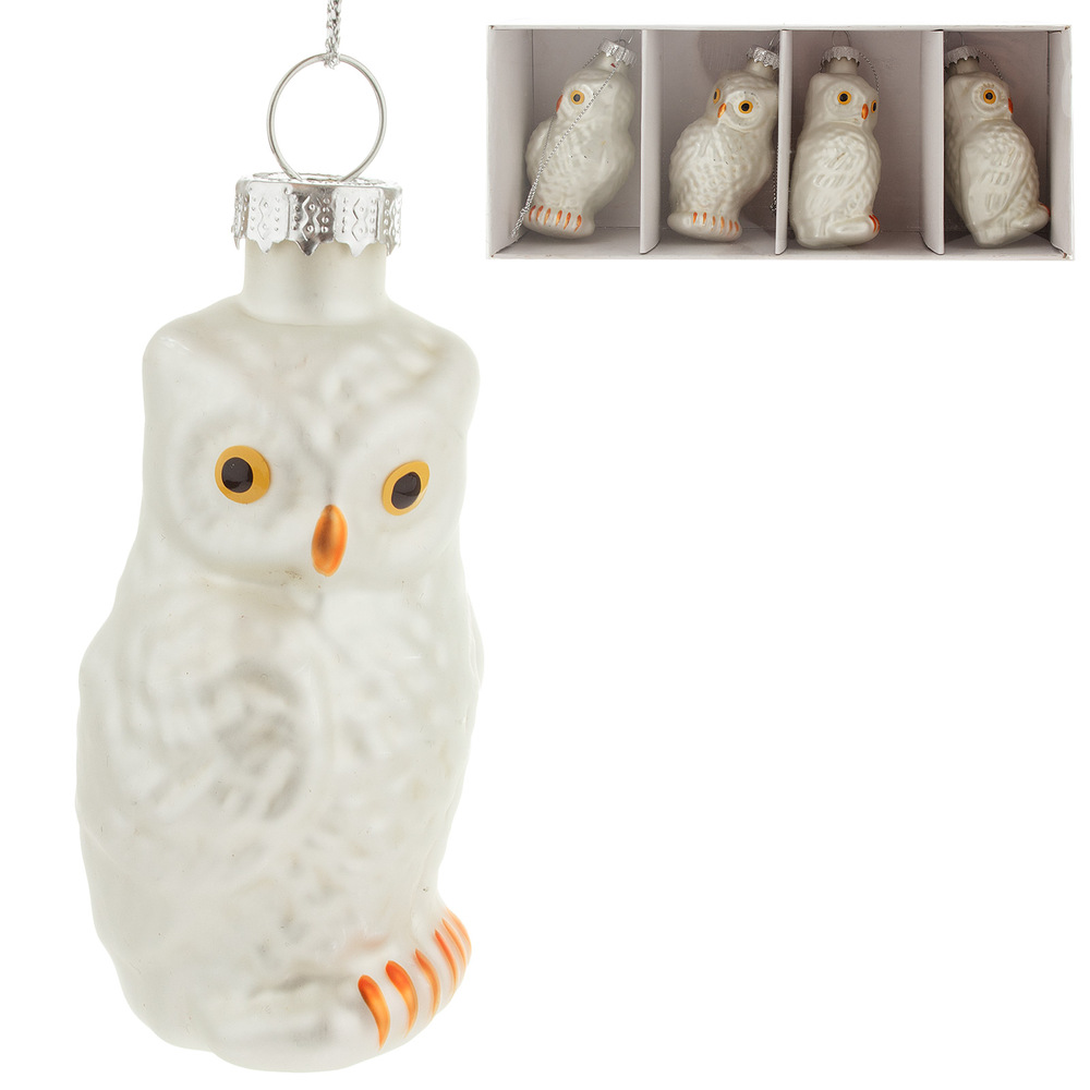 Glass christmas Owl H7cm, 4pcs