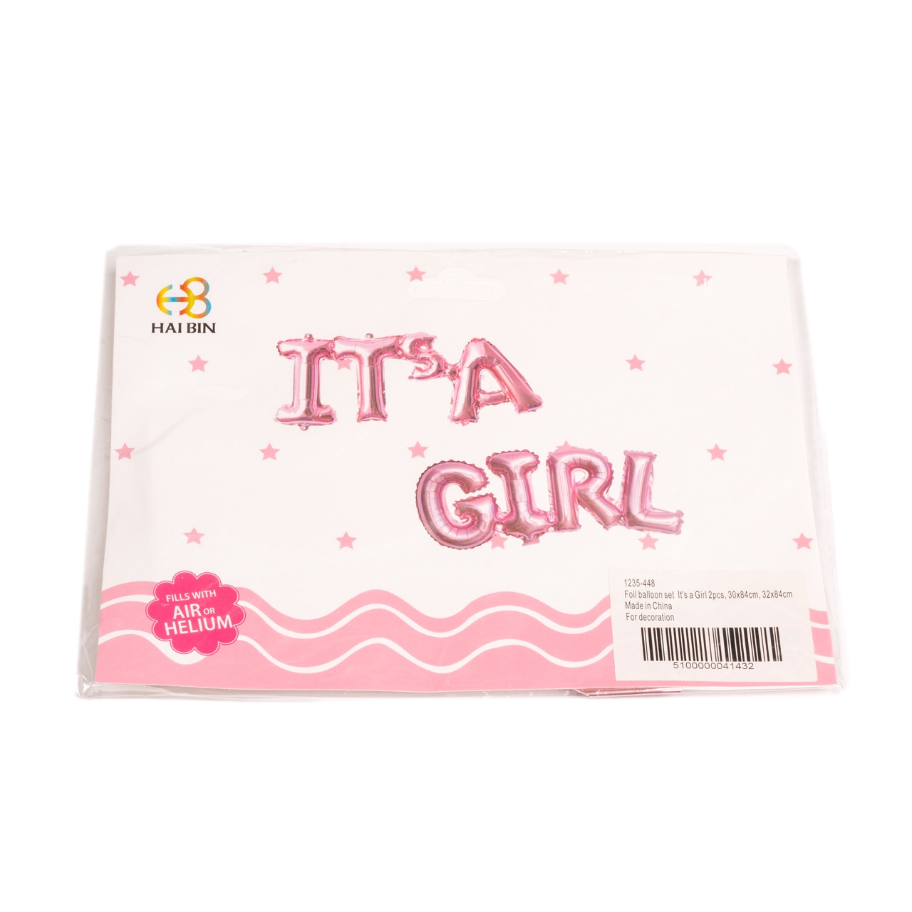 Foil balloon set It's a Girl 2pcs, 30x84cm, 32x84cm