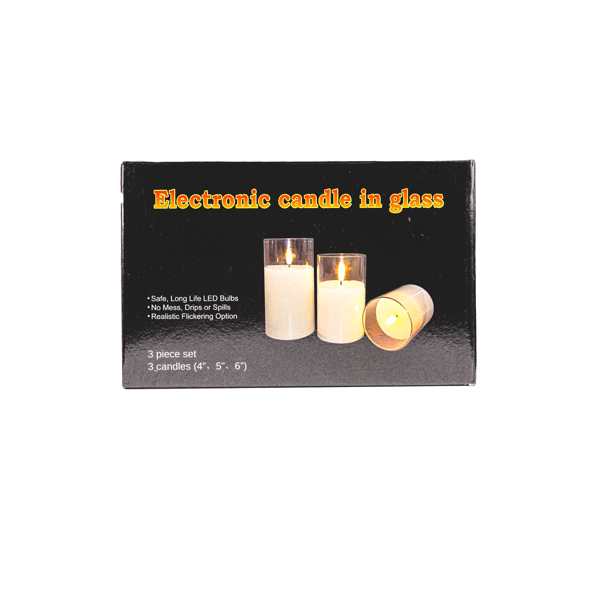 LED Candle clear glass+controller D7,5xH10cm, D7,5xH12,5cm, D7,5xH15cm,3pcs