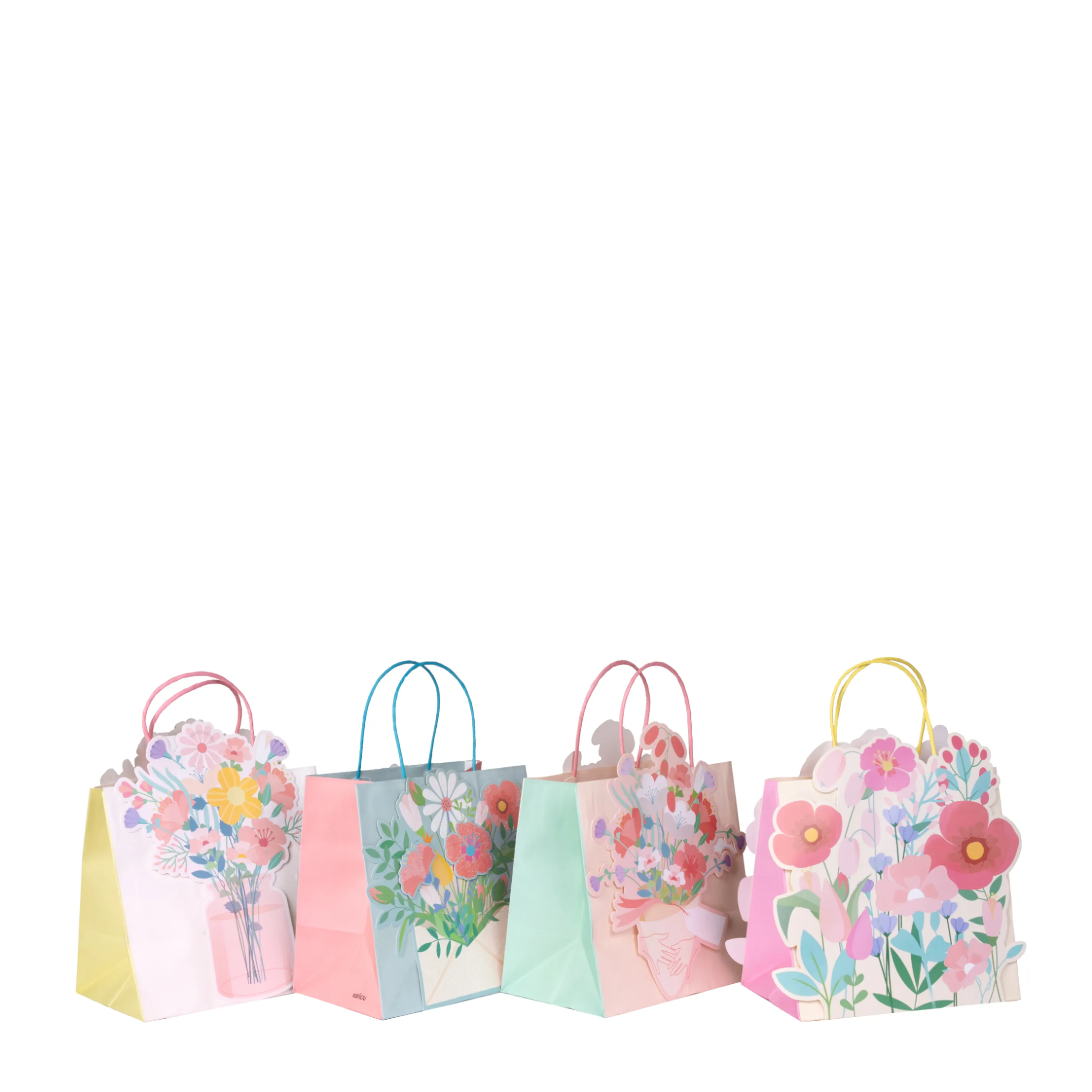 Paper bags Flowers 4 design mix, 12pcs