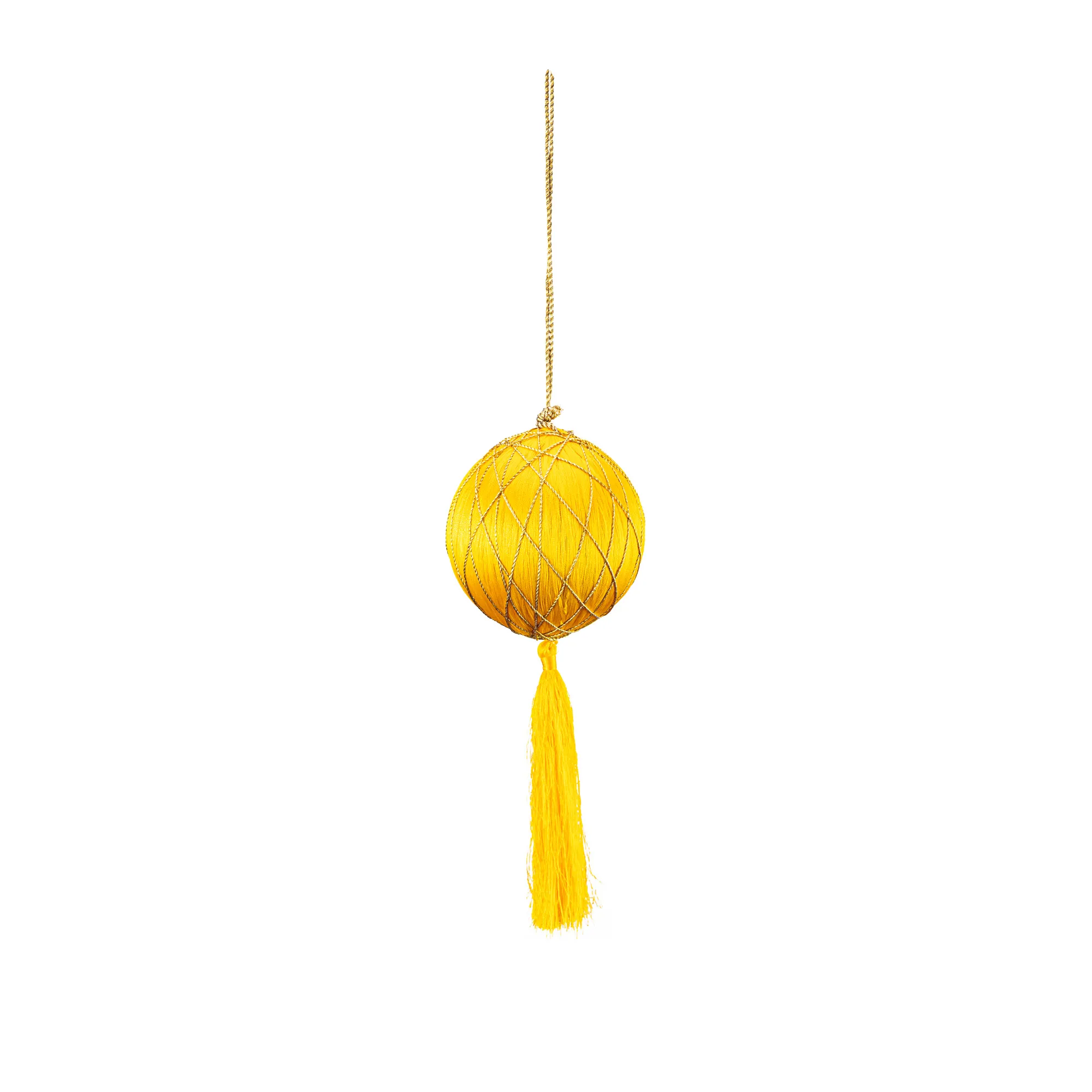 Silk christmas Ball with tassel, Yellow