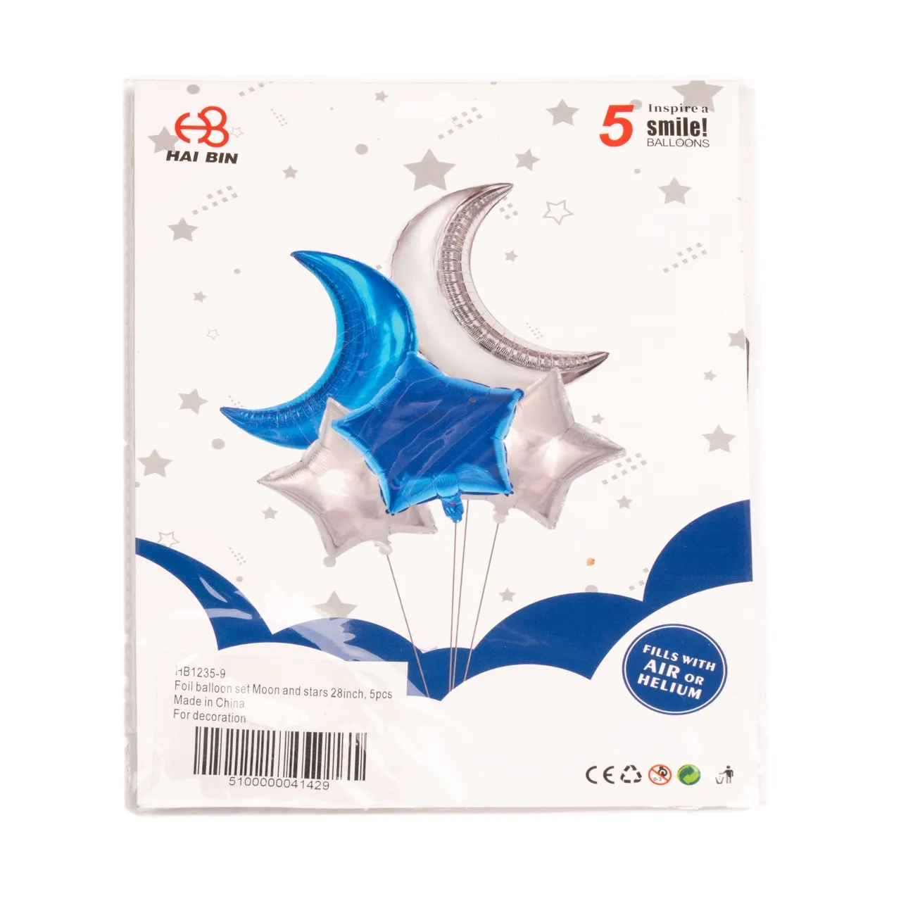 Foil balloon set Moon and stars, 5pcs