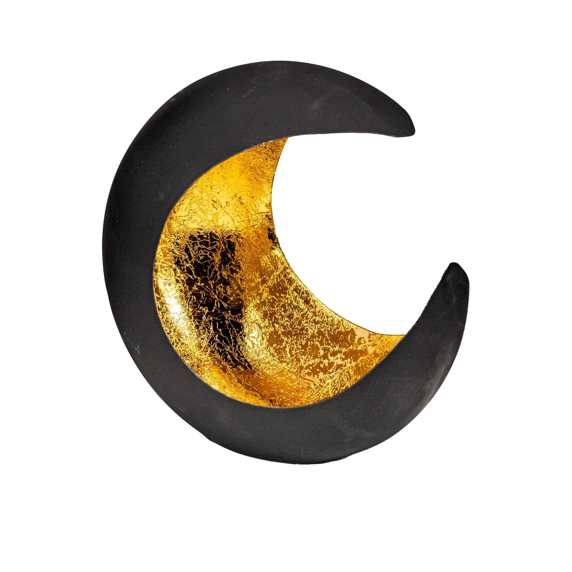 Metal Moon tealight Matt black-gold 18×18×H13 cm