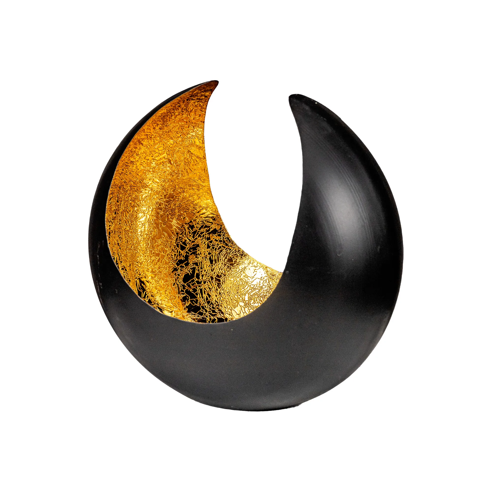 Metal Moon tealight Matt black-gold 25×25×H15 cm