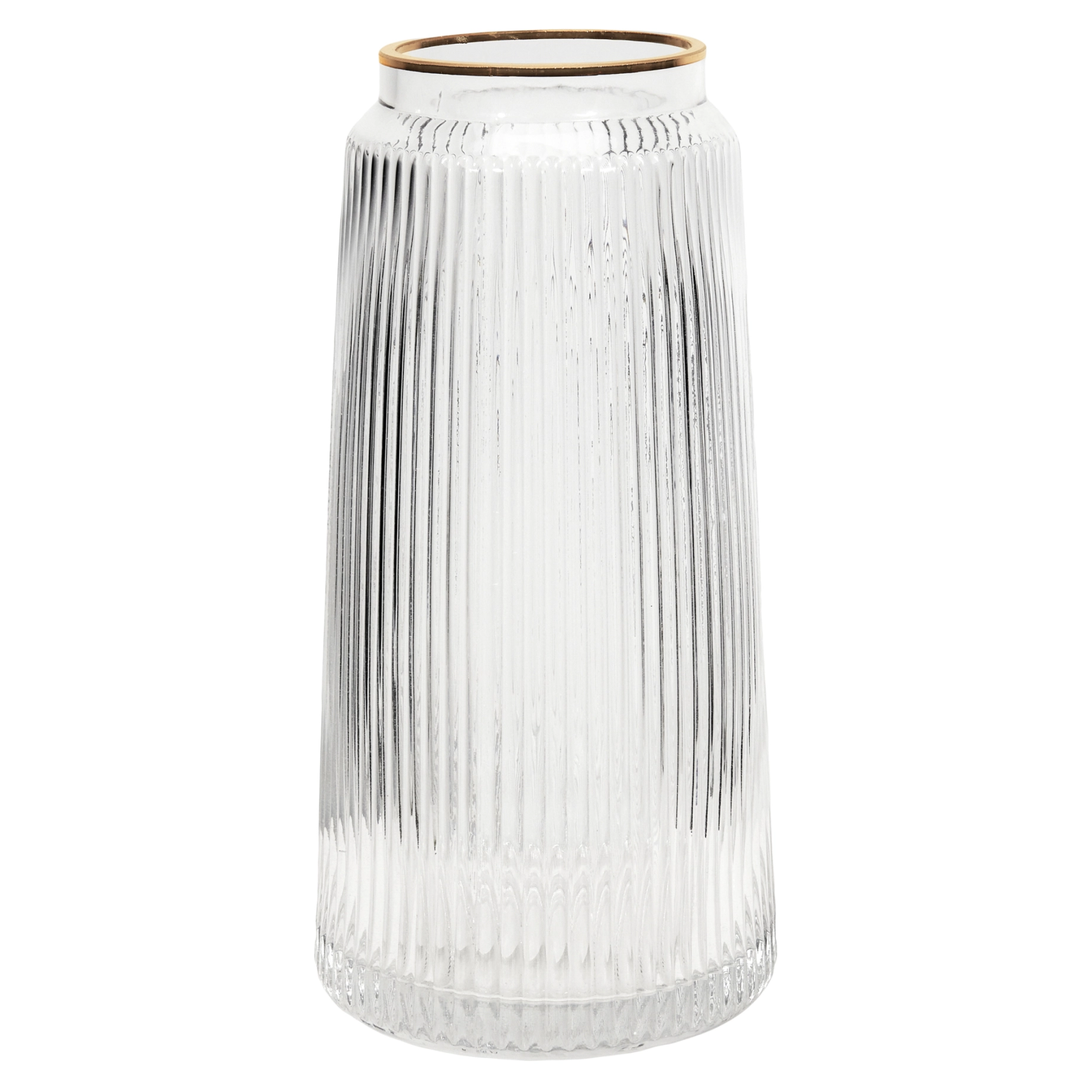 Glass vase ribbed with golden trim