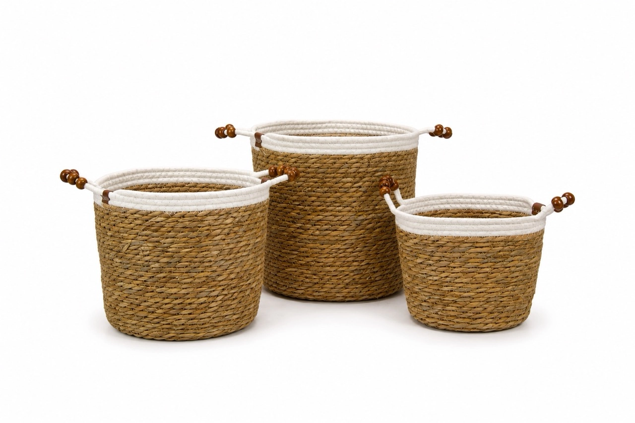 Seagrass baskets D31xH30, D27xH25, D23xH20 cm, 3 pcs