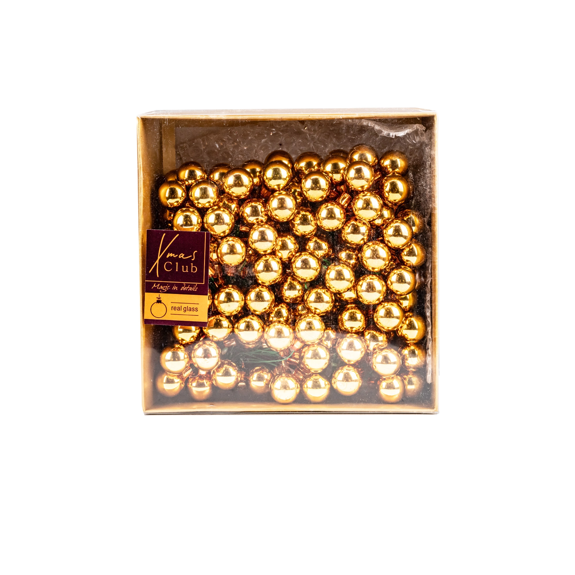 Glass Christmas balls on wire, plain, 144 pcs, Gold