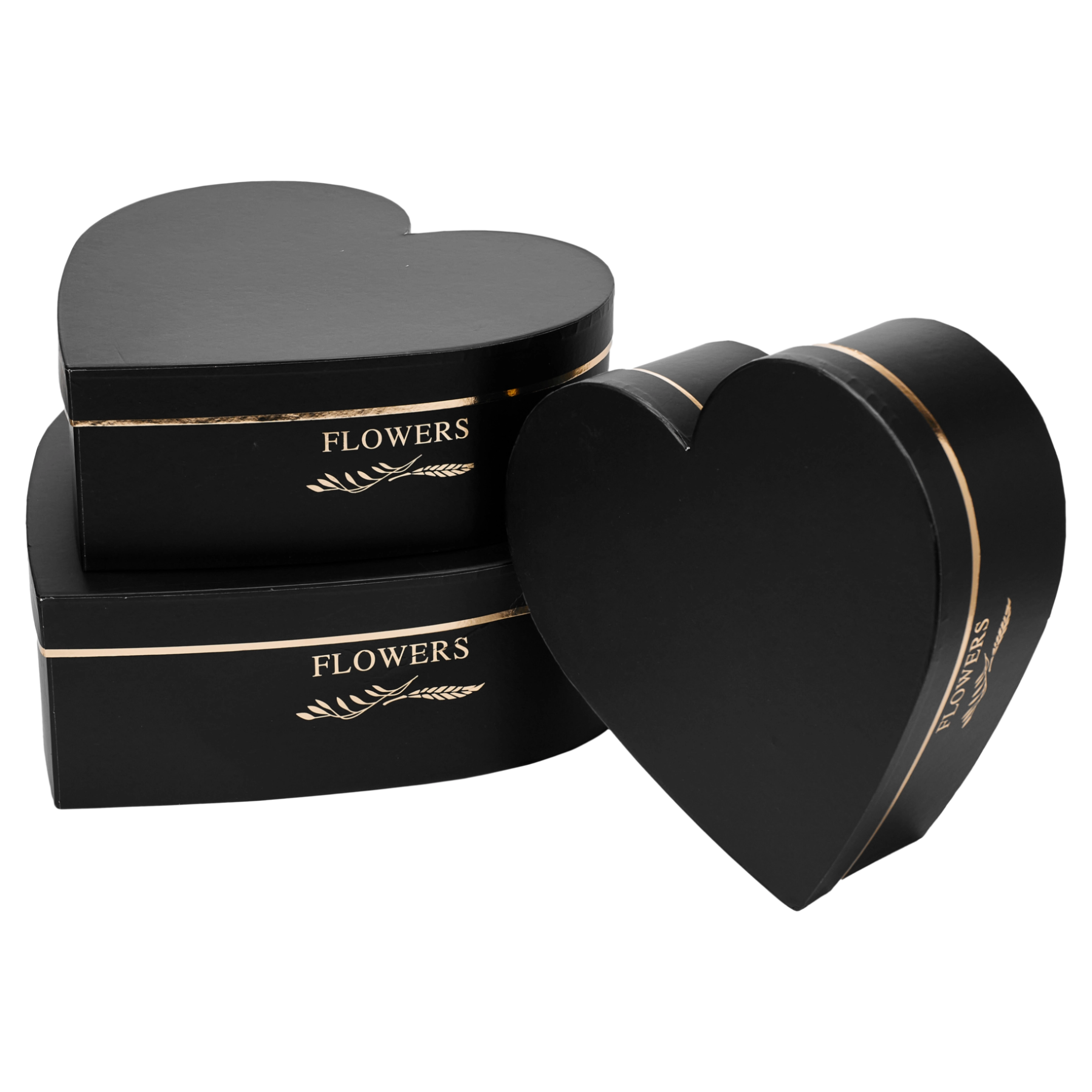 Flower box Heart 33x32.5x11.5, 29x28.5x10.5, 26x25x9.5 cm Black