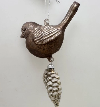 Glass Christmas decoration Bird with pine cone
