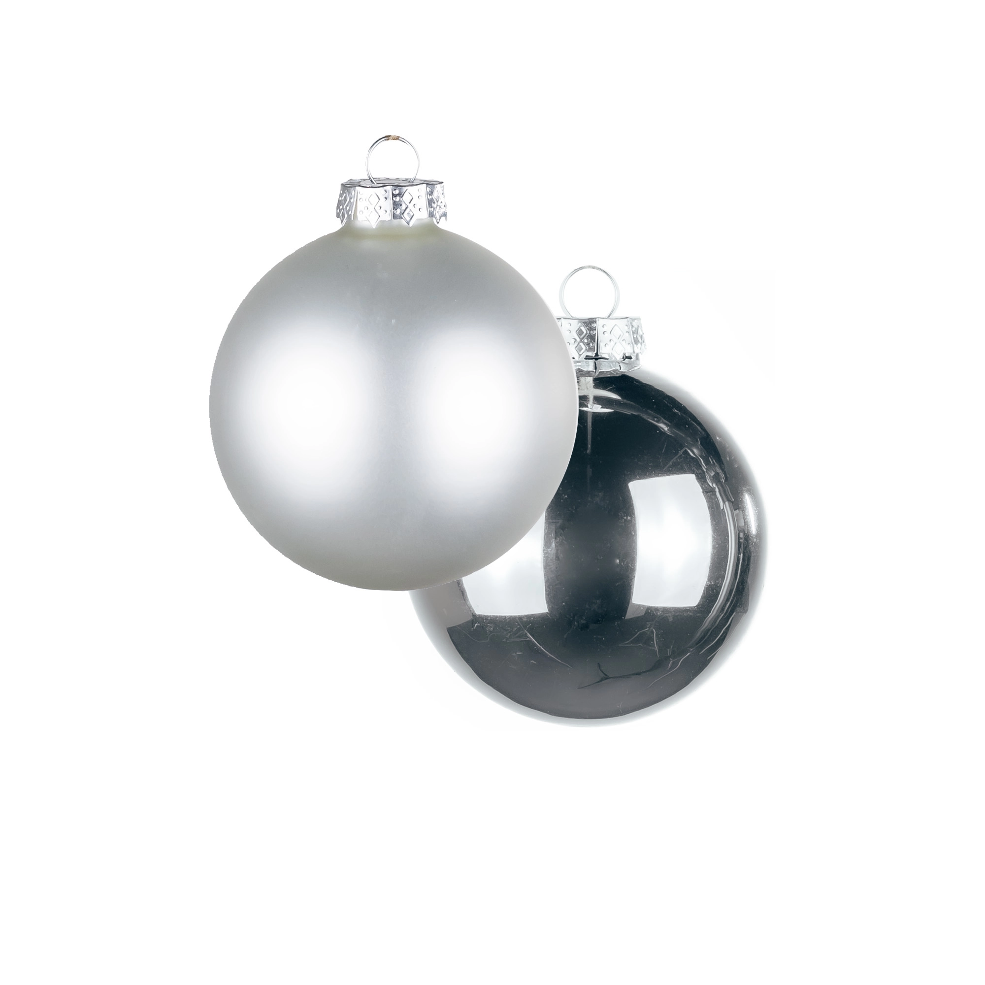 Glass Сhristmas balls, plain , 16pcs, Silver