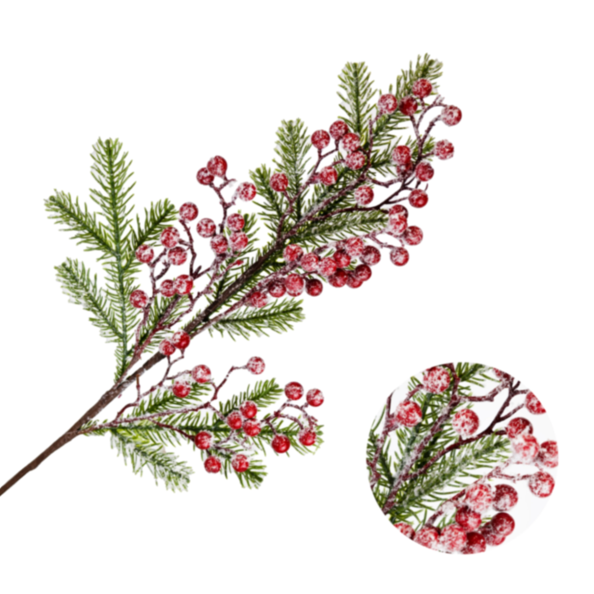 Christmas tree spray with berries and snow