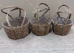 Grass baskets with long handles, 3pcs, 30x14xH26, 25x14xH22, 23x13xH18cm