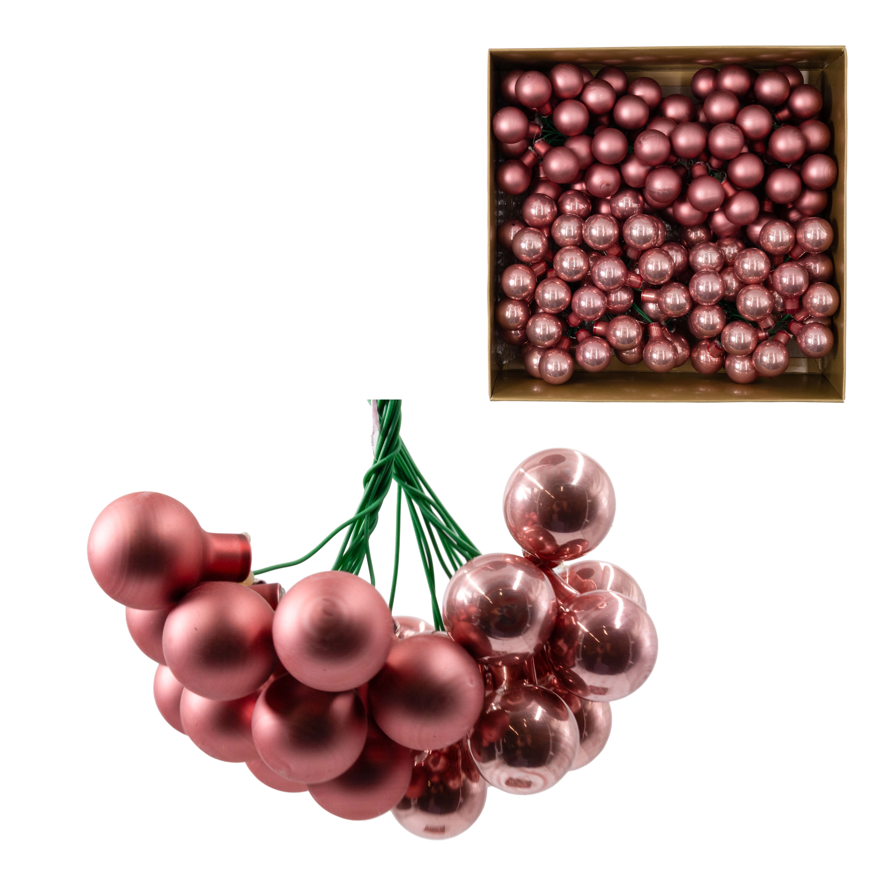 Glass Christmas balls on wire, matt and glossy, 144 pcs