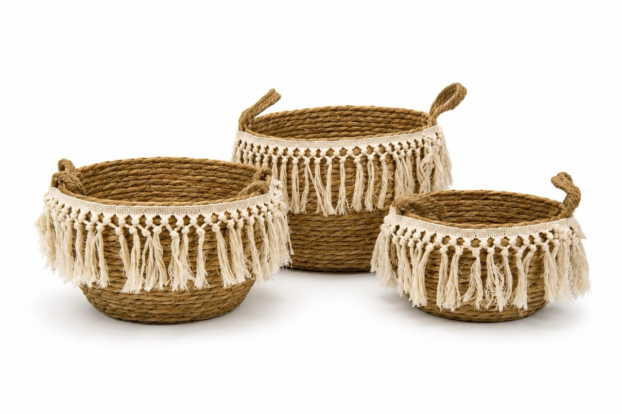 Seagrass baskets D32xH26, D28xH23, D24xH18 cm, 3 pcs