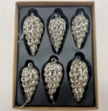 Glass Christmas decoration Pine cone, 6 pcs