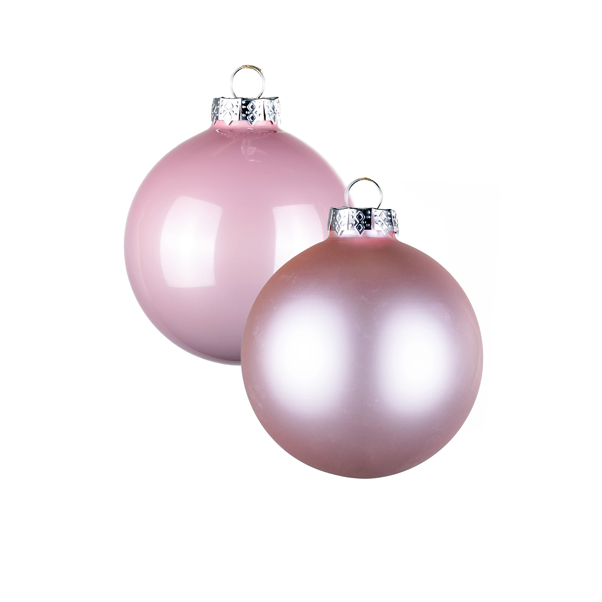Glass Сhristmas balls, plain , 16pcs, Light pink