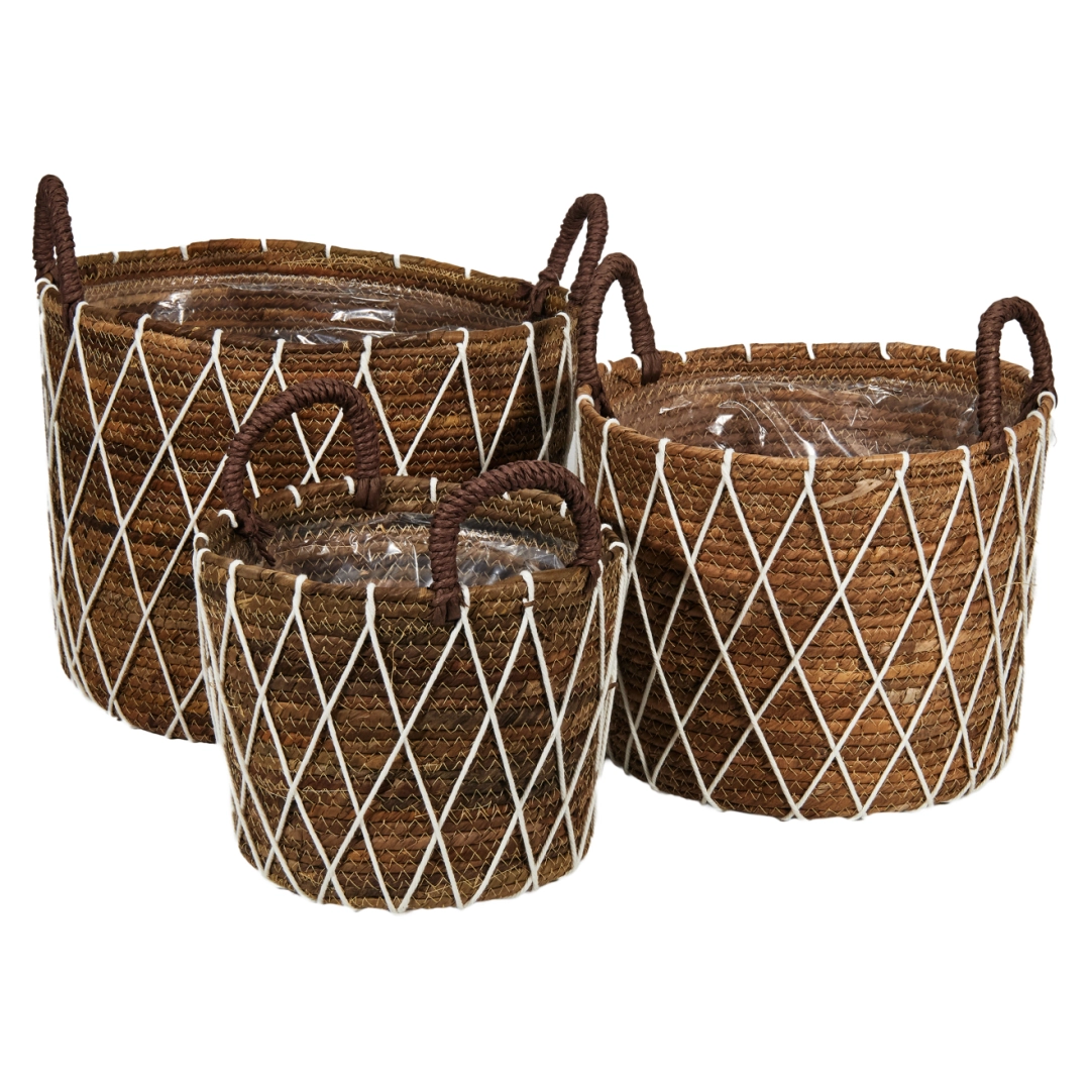 Seagrass baskets D35xH36, D30xH32, D25xH30 cm, 3 pcs
