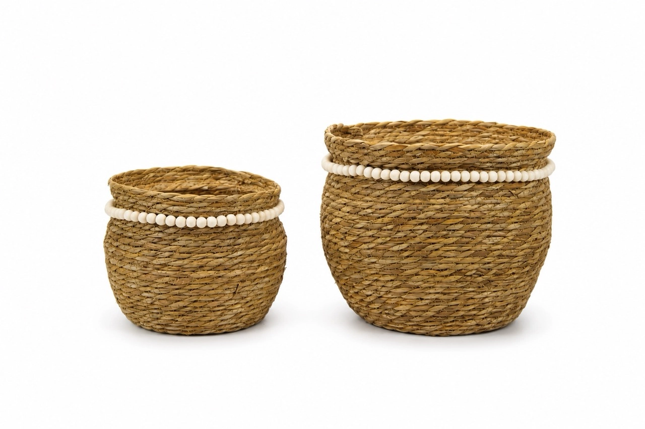Seagrass baskets D30xH25, D24xH19 cm, 2 pcs