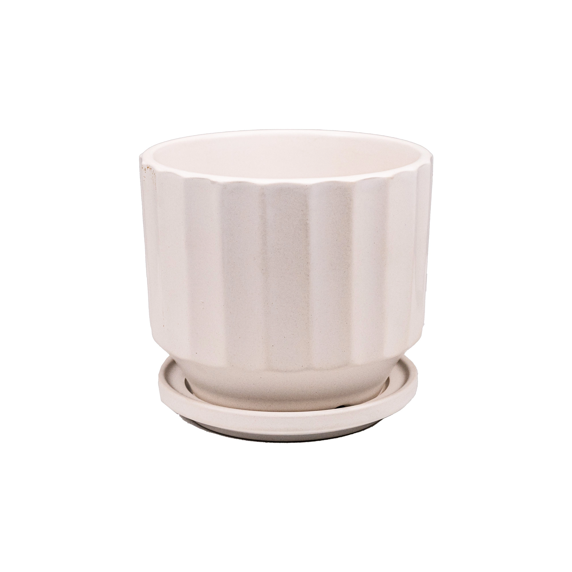 Ceramic pot with plate ribbed