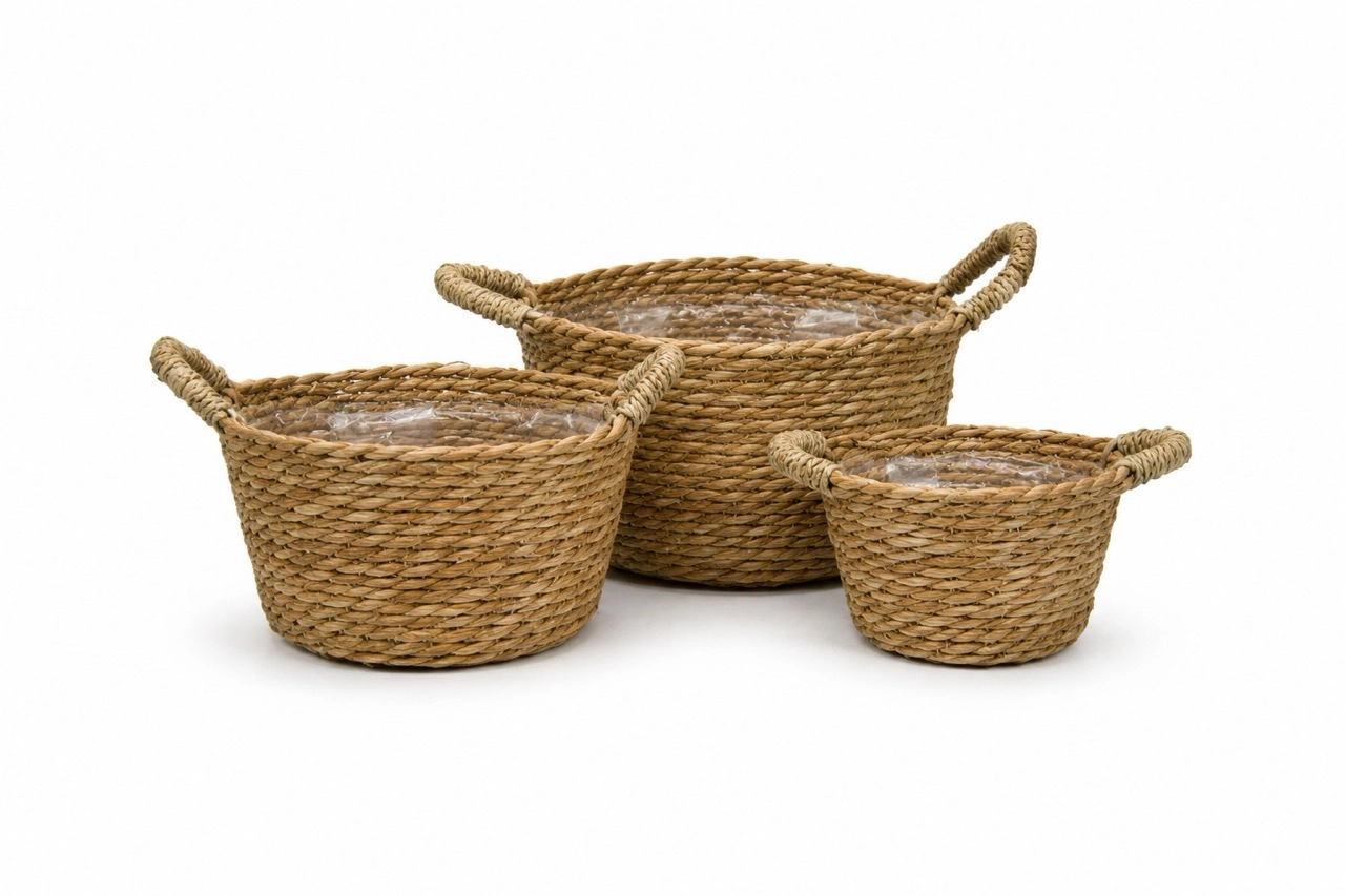 Seagrass baskets D42xH17, D34xH15, D26xH12 cm, 3 pcs