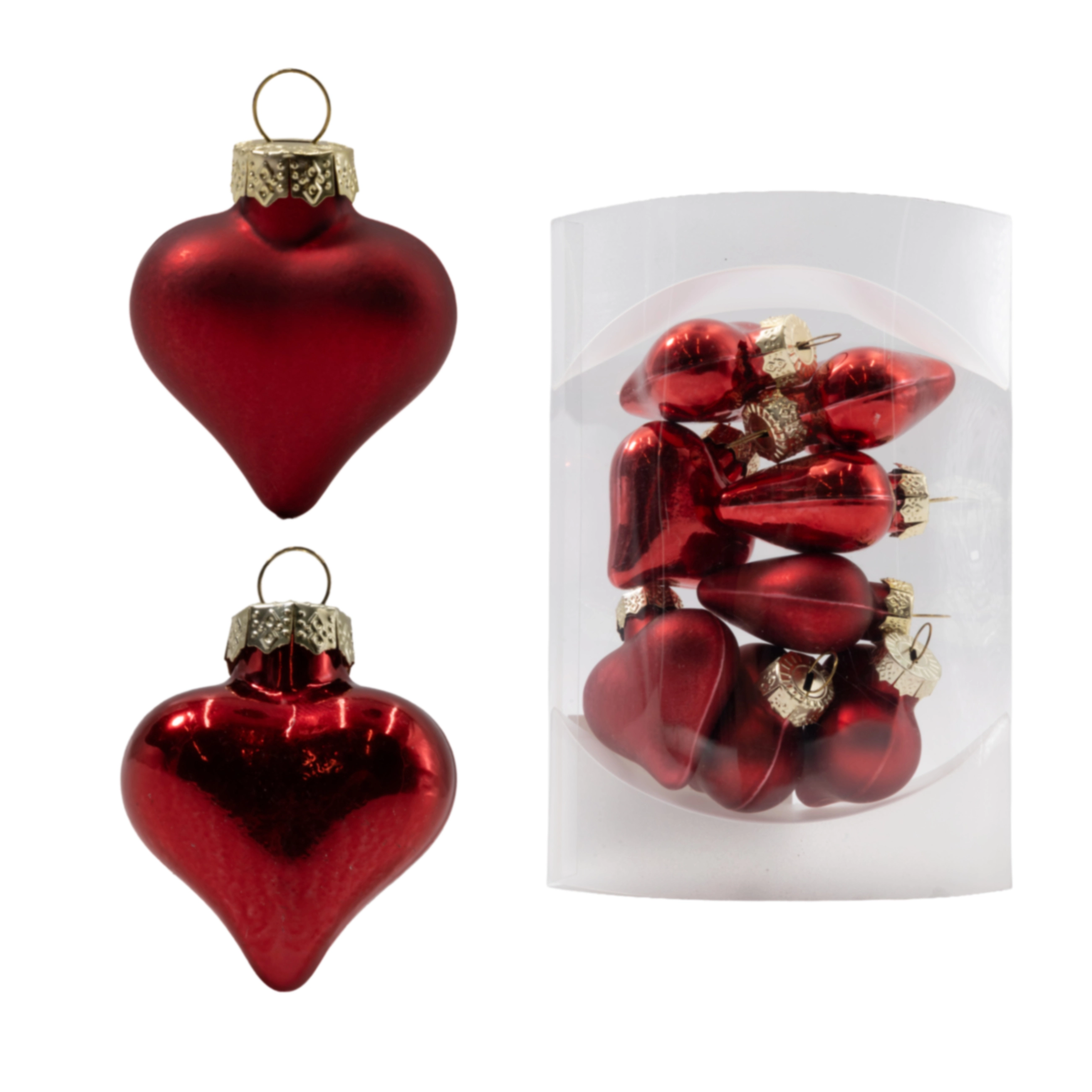 Glass Christmas tree decoration Heart, 9 pcs