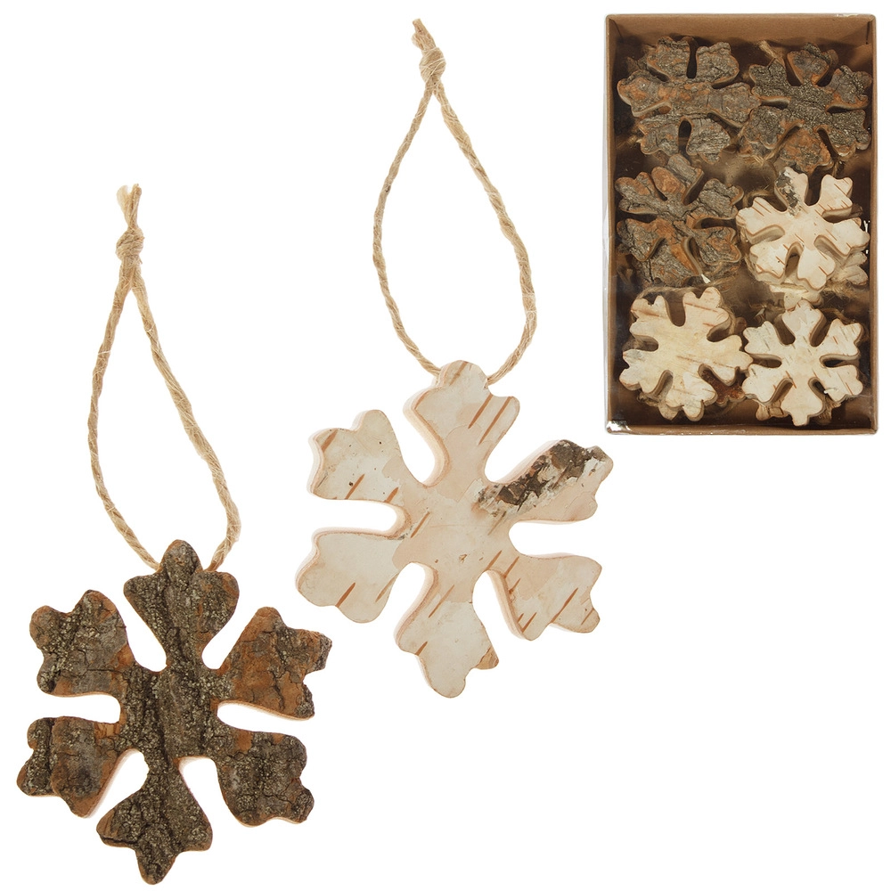 Wooden christmas tree decoration Snowflake, 12pcs | Wholesale flowers, plants and supplies Wooden christmas tree decoration Snowflake, 12pcs