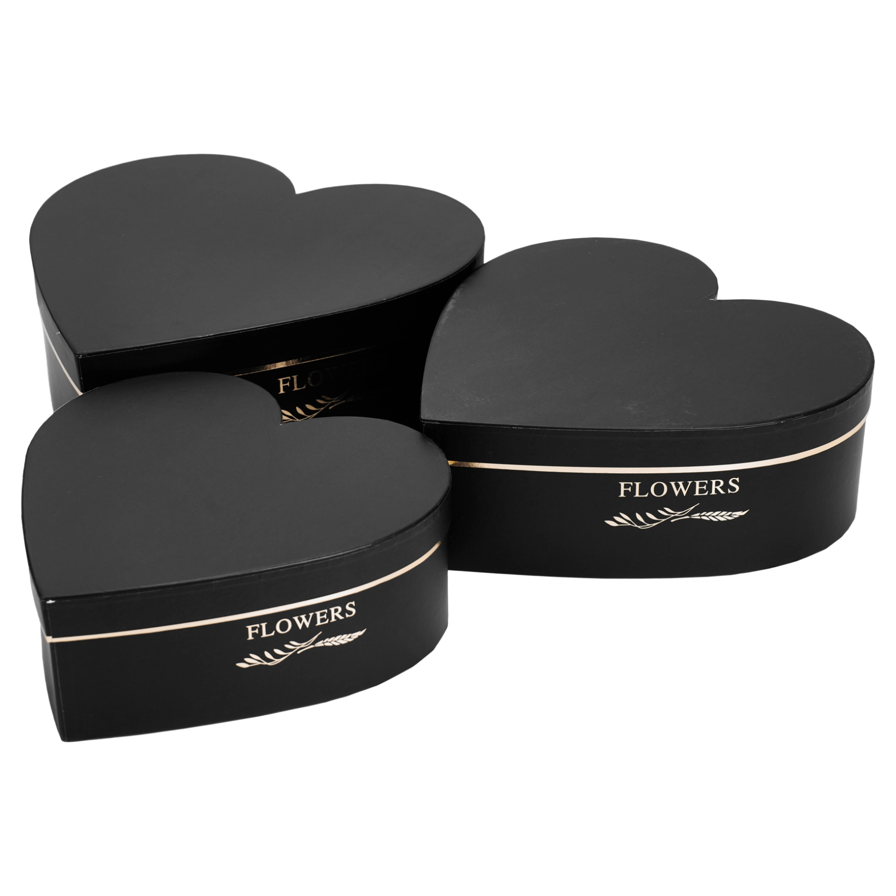 Flower box Heart 33x32.5x11.5, 29x28.5x10.5, 26x25x9.5 cm Black