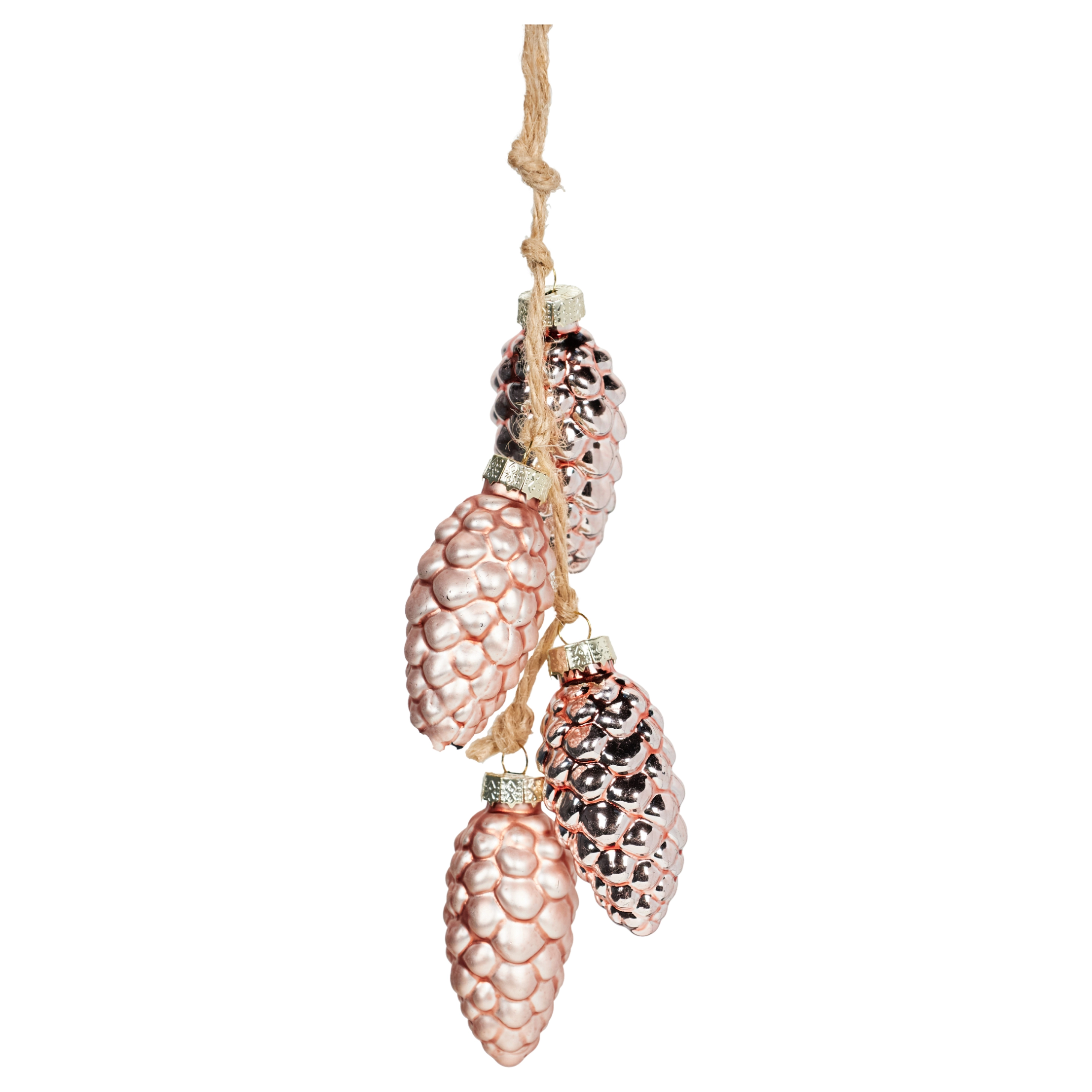 Glass Christmas decoration Pinecones on rope, 4pcs
