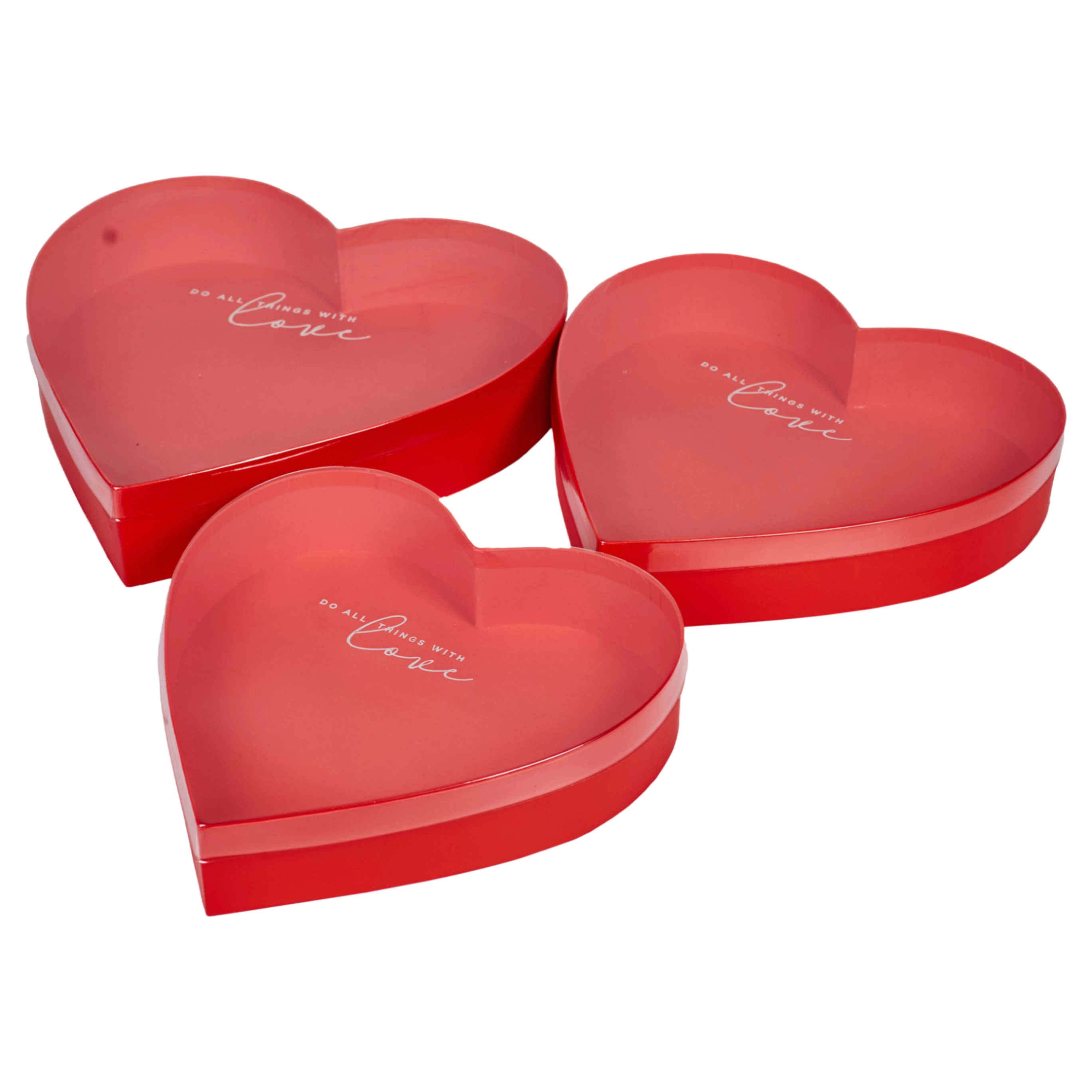 Flower box Heart with transparent lead 33x33x7, 30x30x6, 27x27x5 cm Red