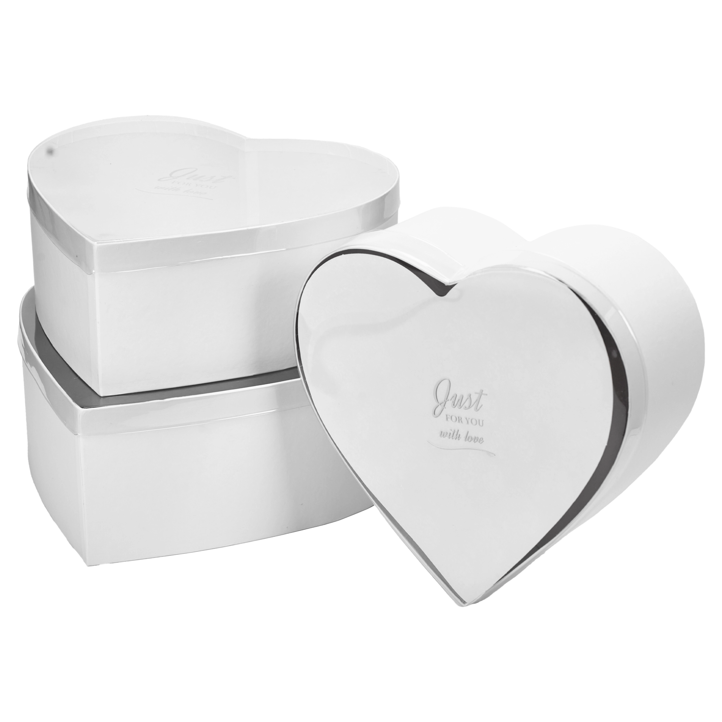 Flower box Heart with transparent lead 33x32x13, 30x29x12, 28x27x11 cm White