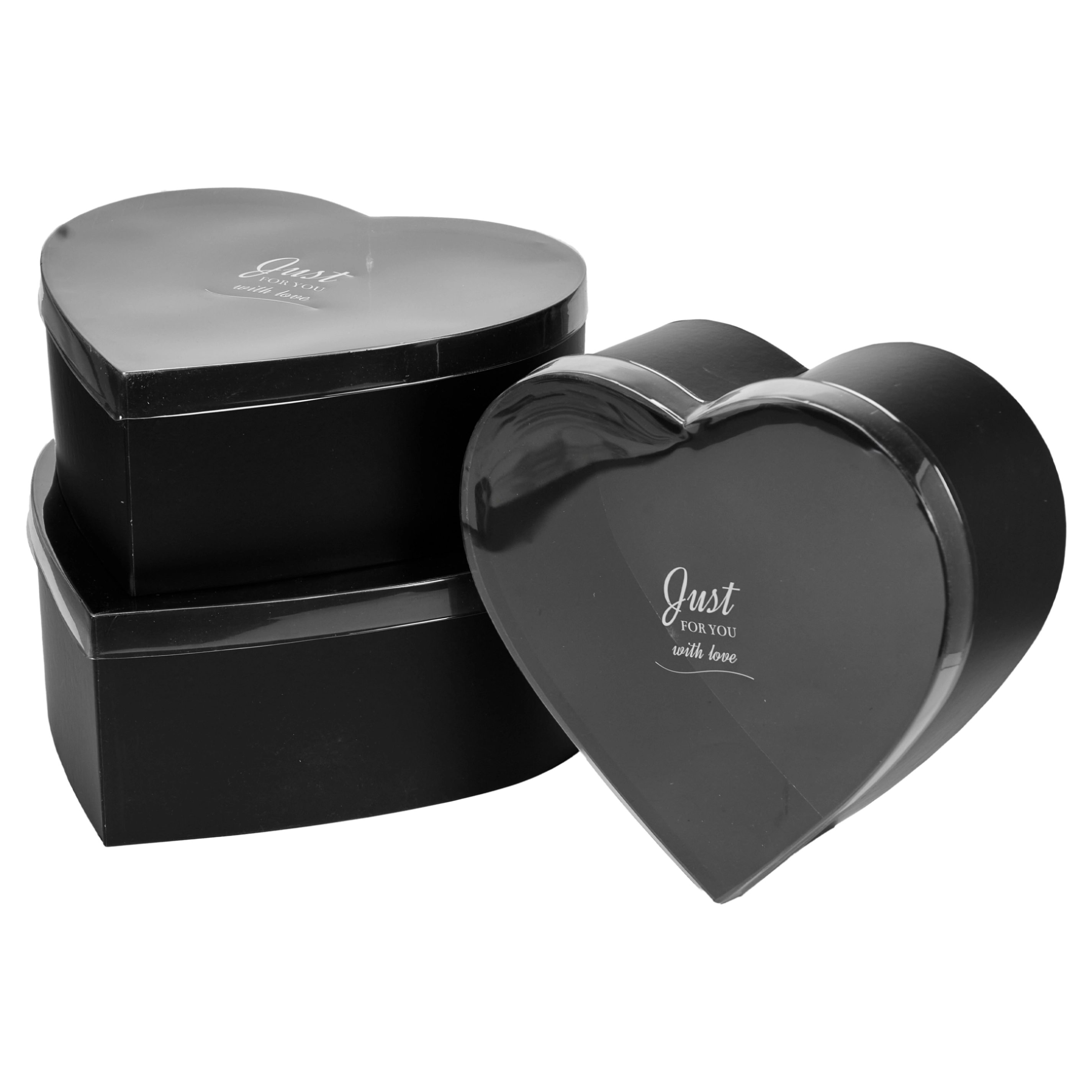 Flower box Heart with transparent lead 33x32x13, 30x29x12, 28x27x11 cm Black