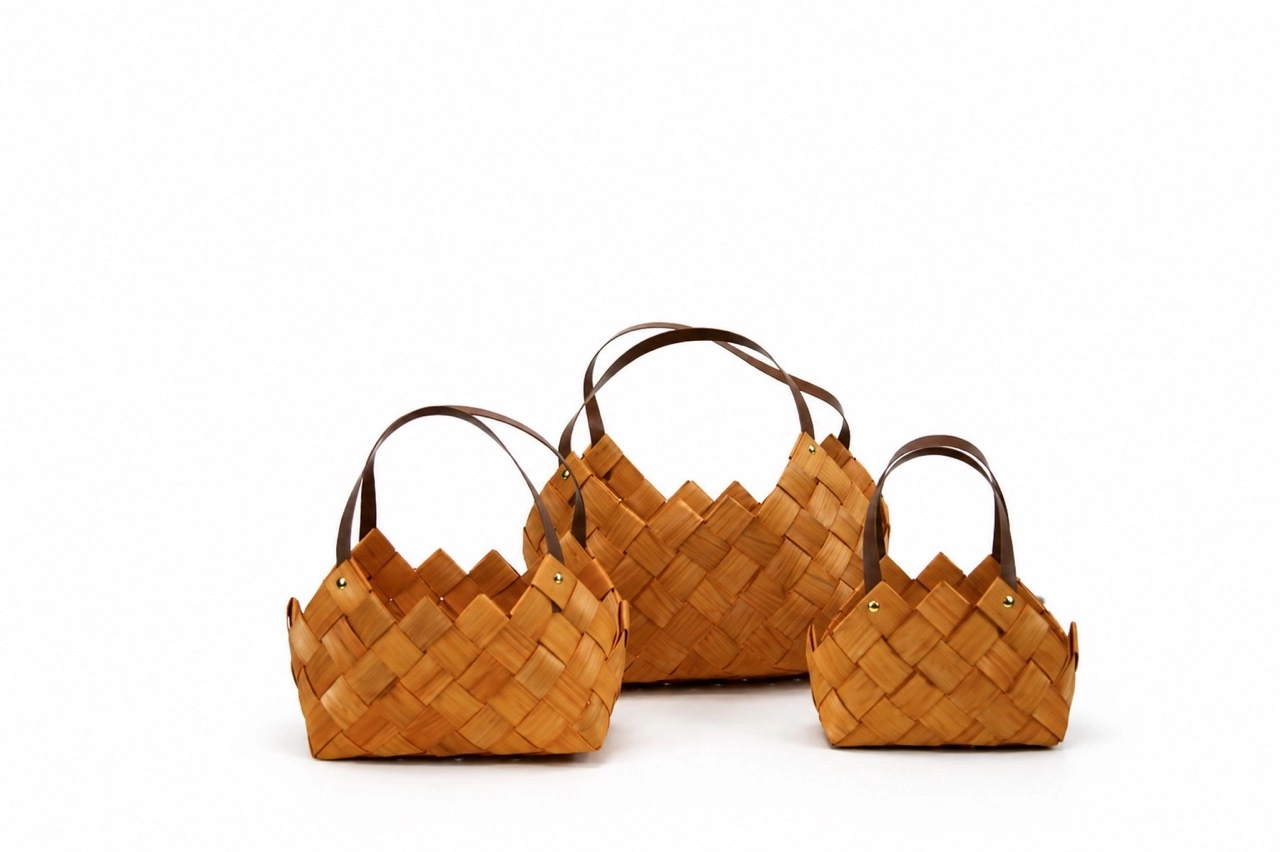 Wooden basket bags 27x18xH29, 22x13xH25, 18x9xH21 cm, 3 pcs
