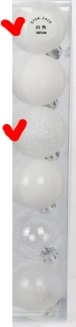 Plastic Сhristmas balls, shiny/glitter, 6pcs