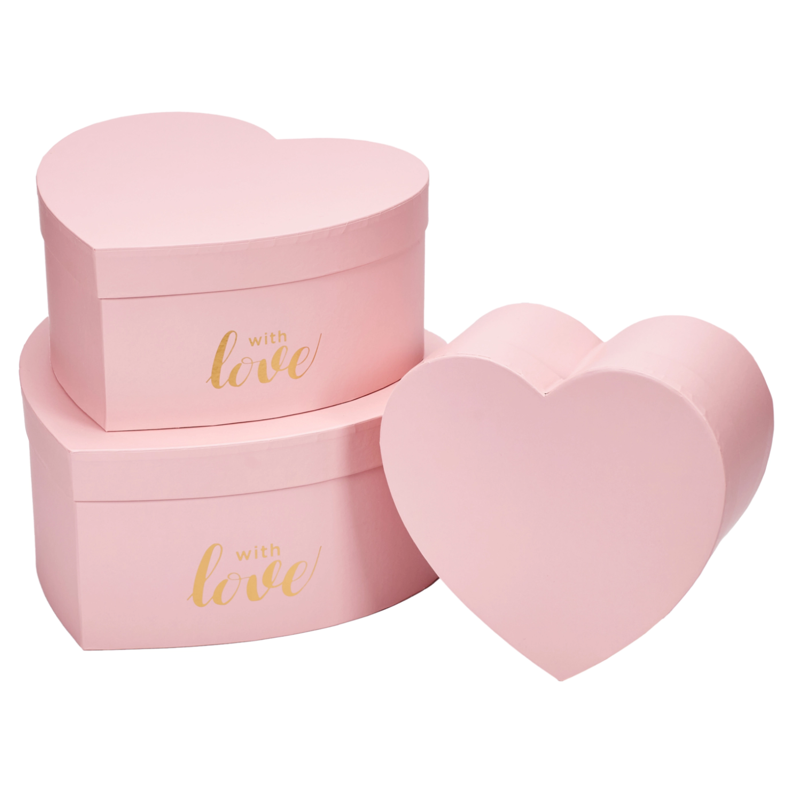 Flower box Heart with Love 25x24x12, 22x21x10.5, 19x18x9 cm Pink