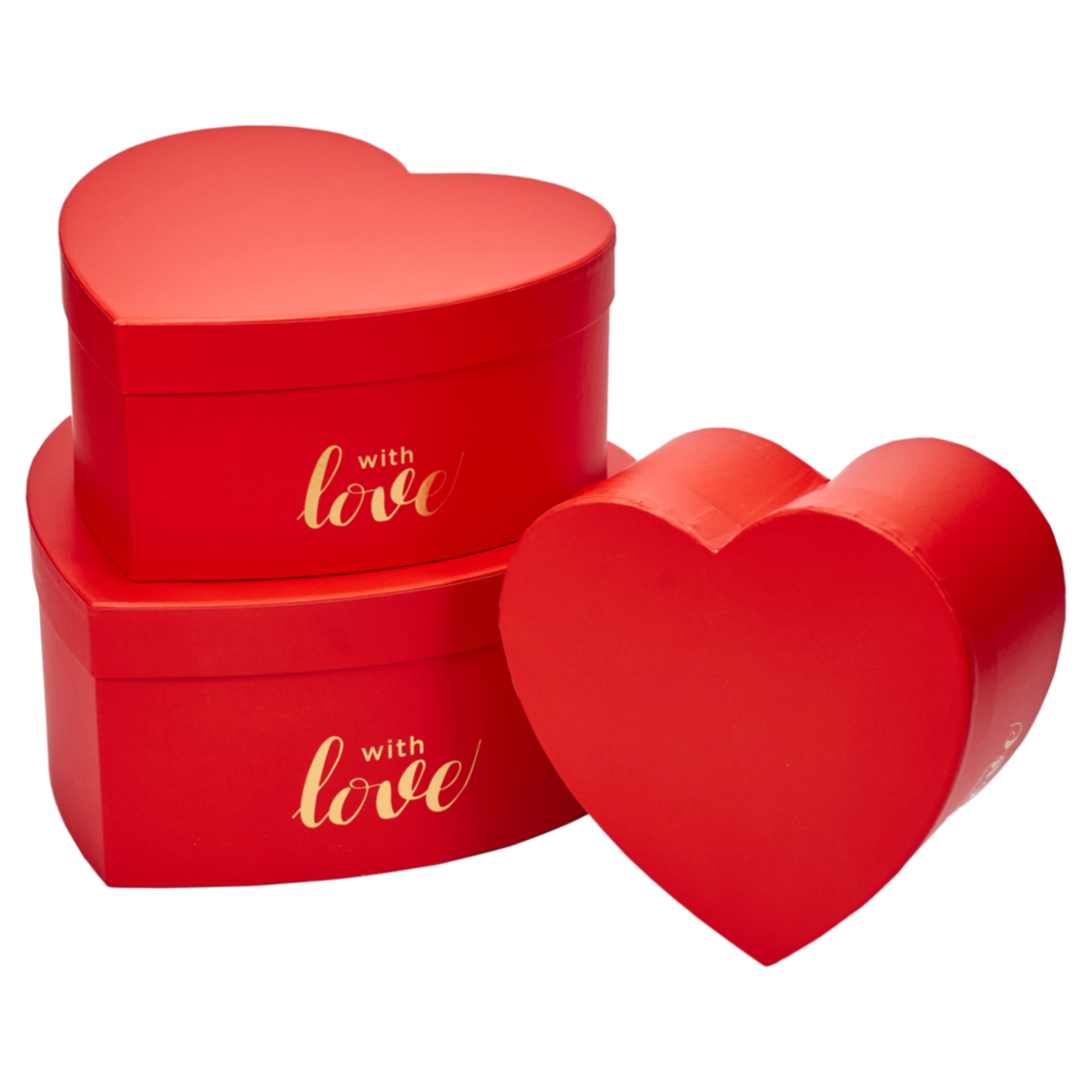 Flower box Heart with Love 25x24x12, 22x21x10.5, 19x18x9 cm Red