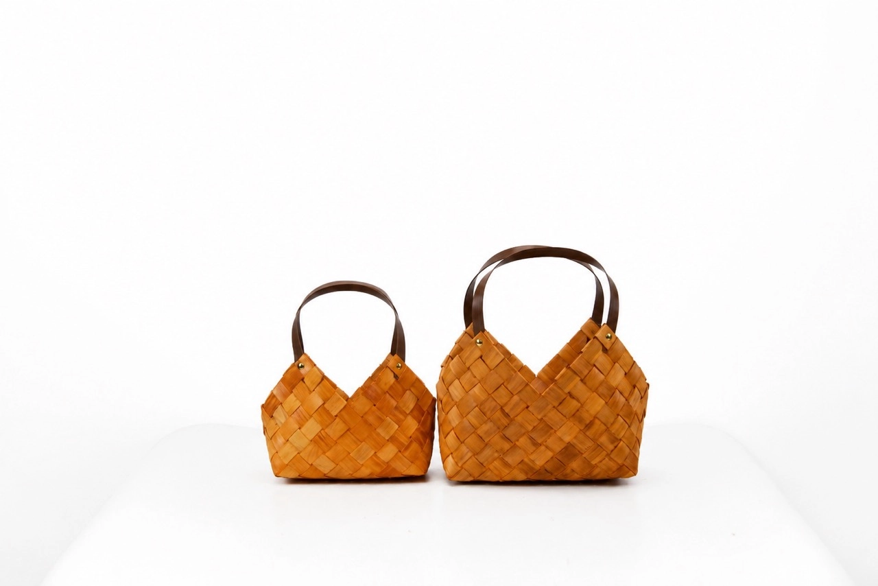 Wooden basket bags 26x12xH29 cm, 23x10xH25 cm, 2 pcs