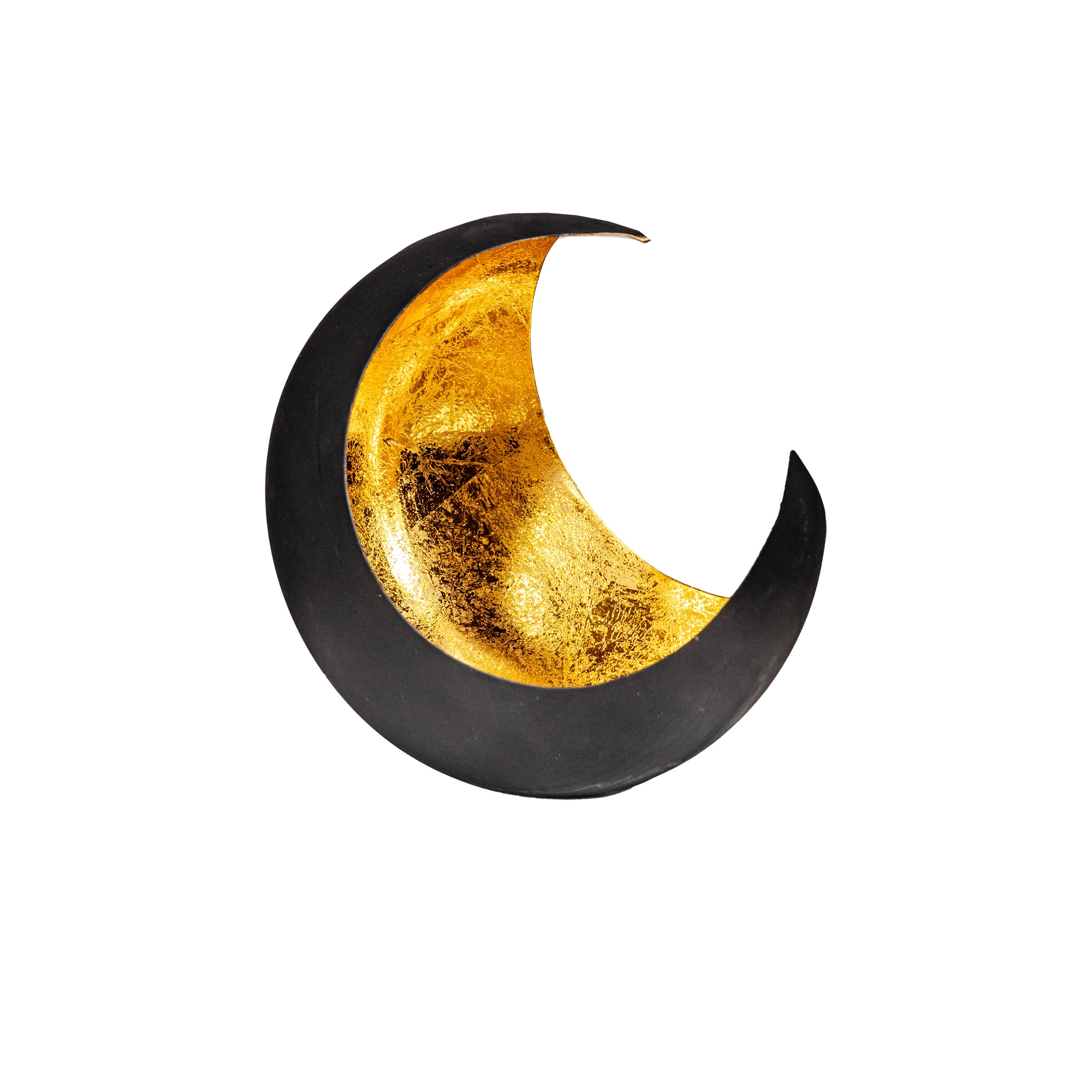 Metal Moon tealightl Matt black-gold | Wholesale flowers, plants and supplies Metal Moon tealightl Matt black-gold