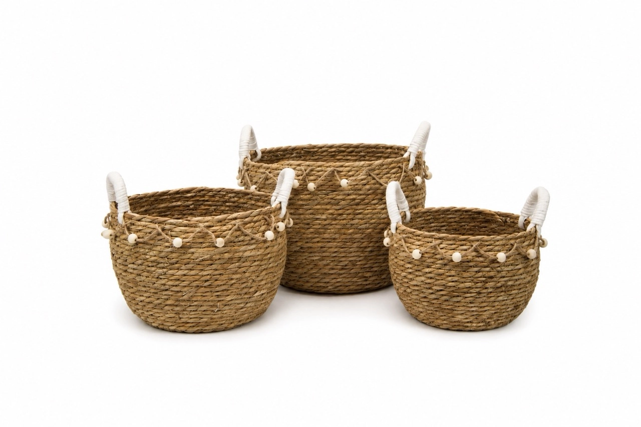 Seagrass baskets D32xH24, D27xH20, D23xH16 cm, 3 pcs
